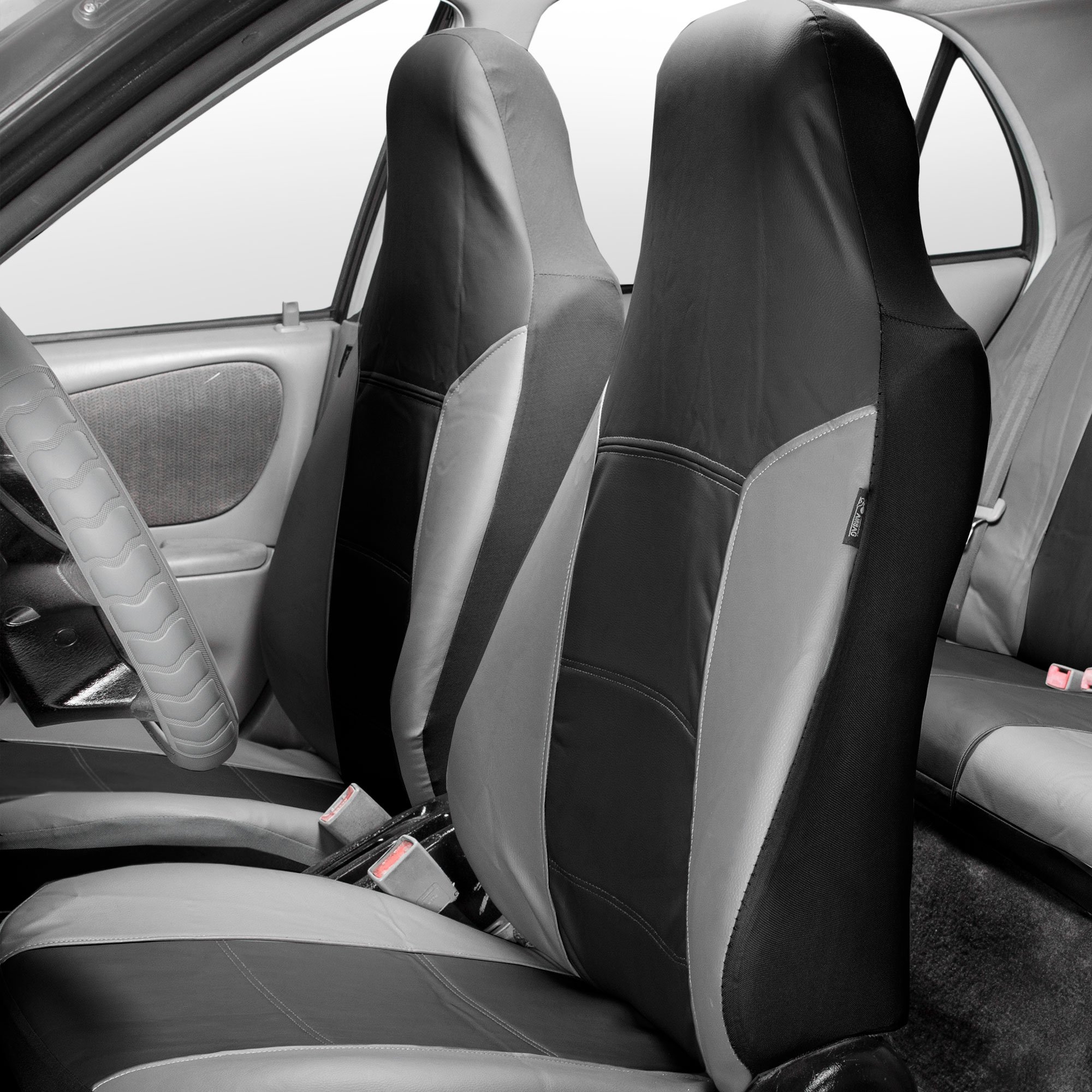FH Group Royal PU Breathable Leather High Back Bucket Seat Covers - Universal Fit for Cars, Trucks & SUVs | Airbag Compatible | Gray/Black | Premium Car Interior Upgrade for Comfort & Style