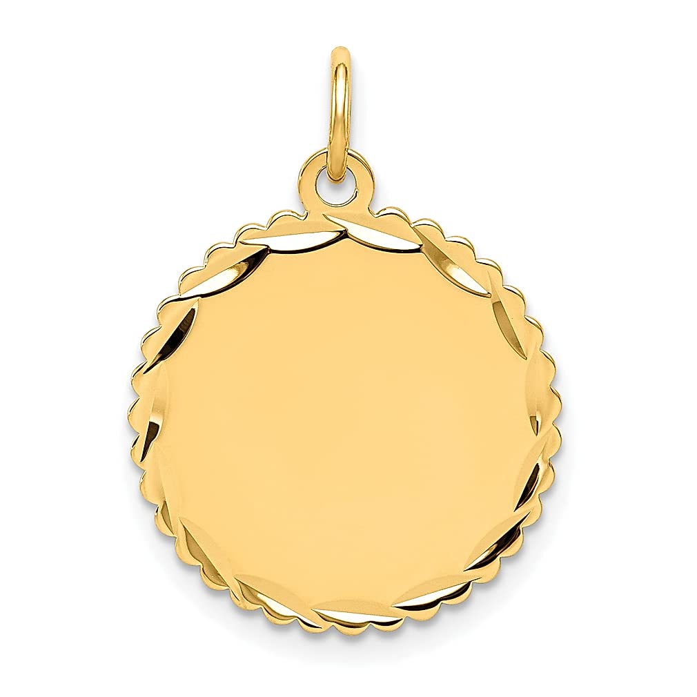 14K Yellow Gold Engravable Scalloped Disc Charm Necklace - 0.018 Gauge Dainty Pendant for Women - Elegant Fine Jewelry Gift for Her - Perfect for Anniversaries, Birthdays & Special Occasions