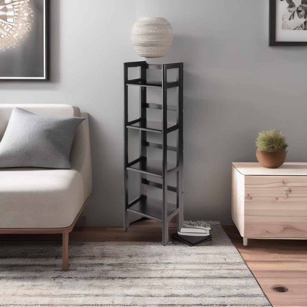 Ergode Terry Folding Bookcase - Black 5-Tier Bookshelf for Home Office, Living Room & Bedroom Storage Organizer