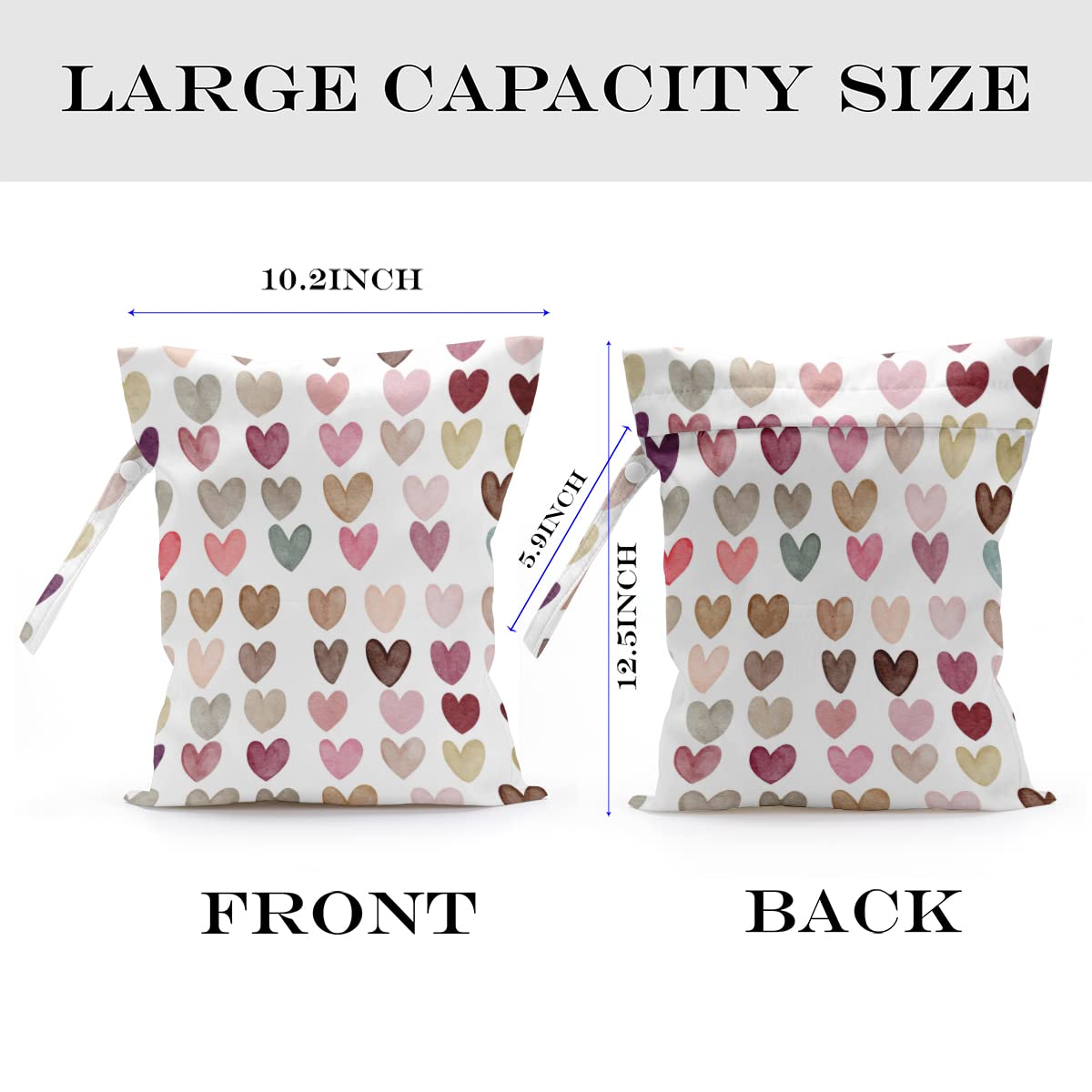 Waterproof Wet Dry Bag for Swimsuits, Travel, Beach & Pool - Reusable Leakproof Storage for Diapers, Gym Clothes, Toiletries & Makeup - Boho Heart Design for Daycare, Yoga & Sports Activities