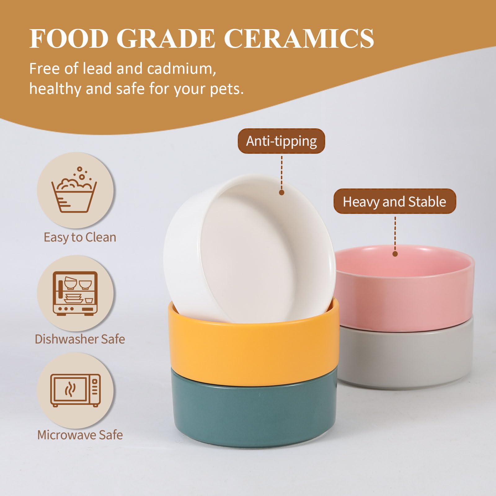 Premium Elevated Ceramic Cat Bowl with Bamboo Stand - Anti-Vomiting Raised Dog Dish for Puppies - 13.5oz/400ml White Pet Food Bowl - Stress-Free Feeding for Cats & Small Dogs - Perfect for Home, Kitchen or Pet Feeding Station