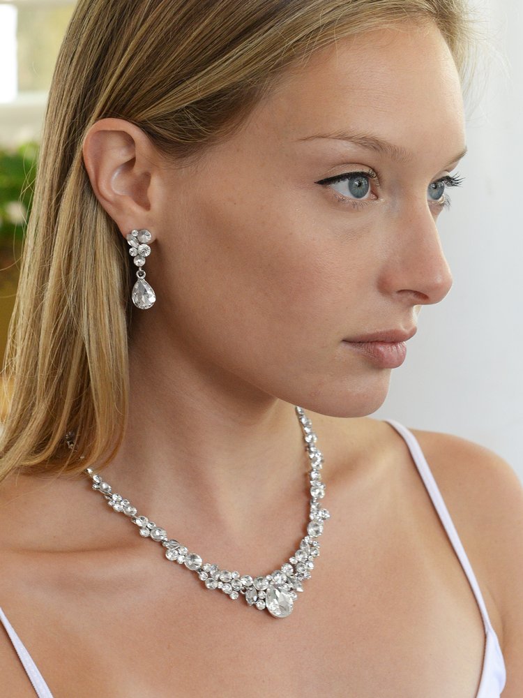 Mariell Crystal Bridal Wedding Necklace & Earrings Set - Elegant Jewelry for Bride, Bridesmaid, Prom, Pageant - Perfect for Weddings, Formal Events & Special Occasions