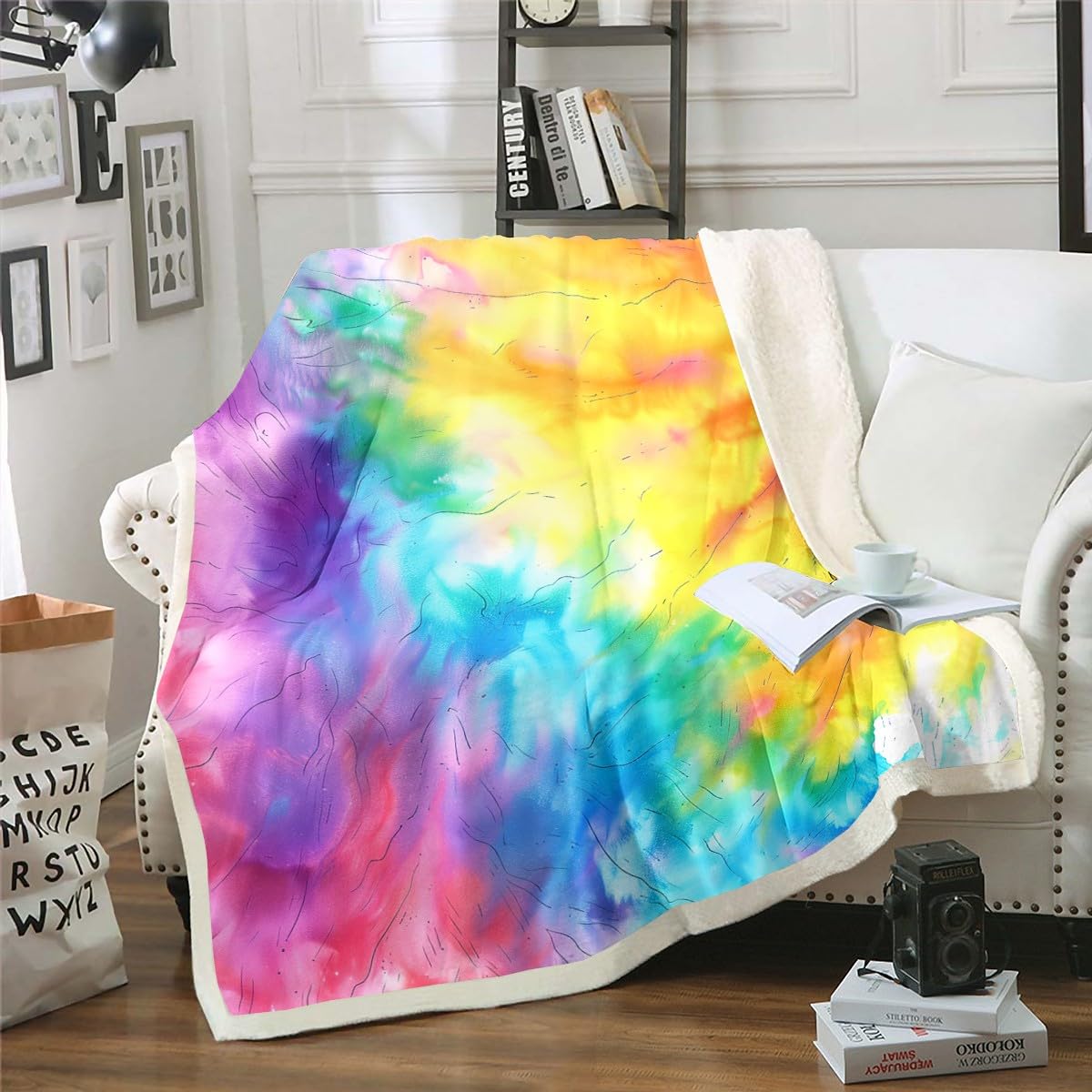 Orange Tie Dye Sherpa Fleece Throw Blanket 50