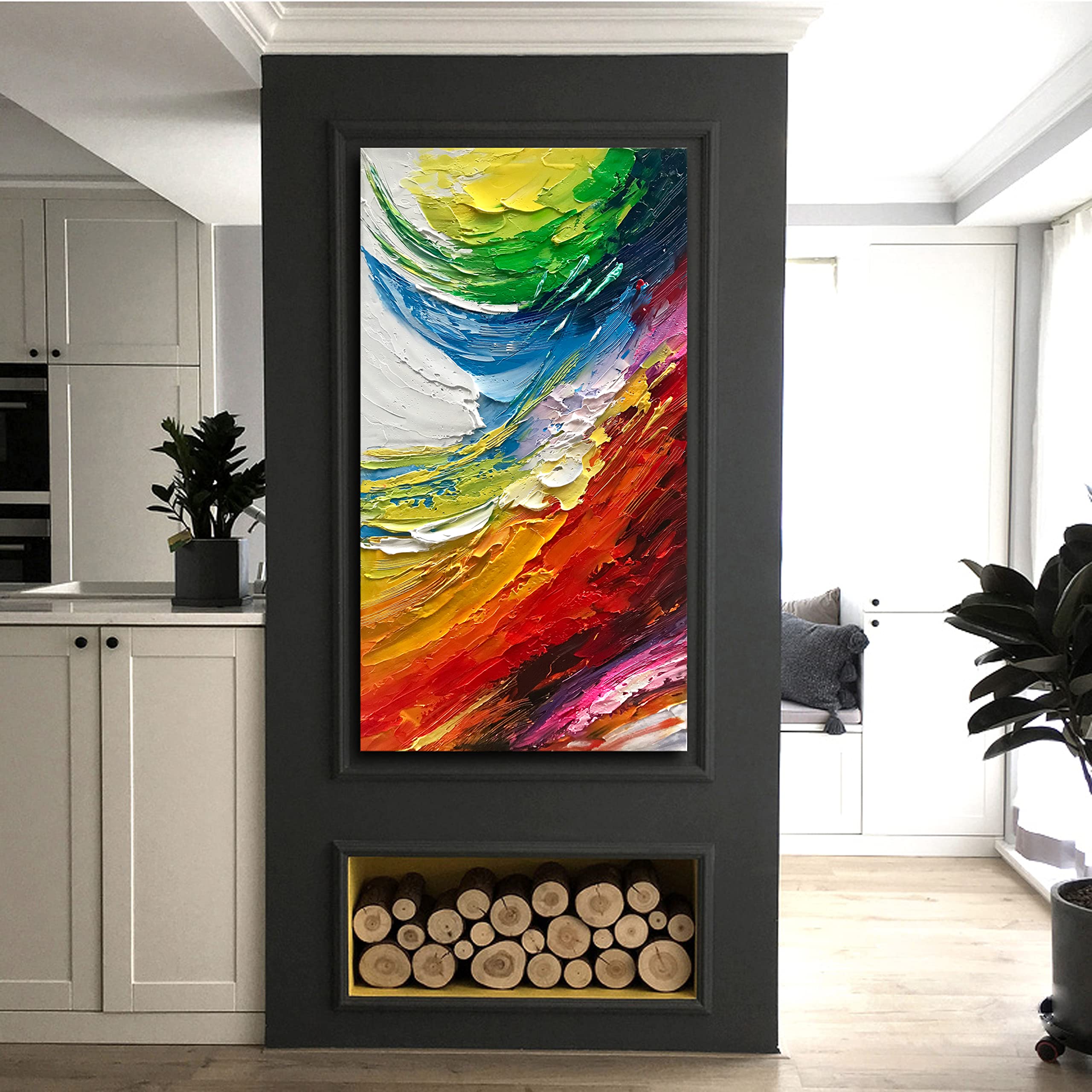 Hand-Painted Blue and Red Abstract Oil Canvas Wall Art - 46x23 Inch Modern Framed Painting for Living Room, Bedroom, Office, Hotel & Restaurant Decor | Perfect for Contemporary Home & Commercial Spaces