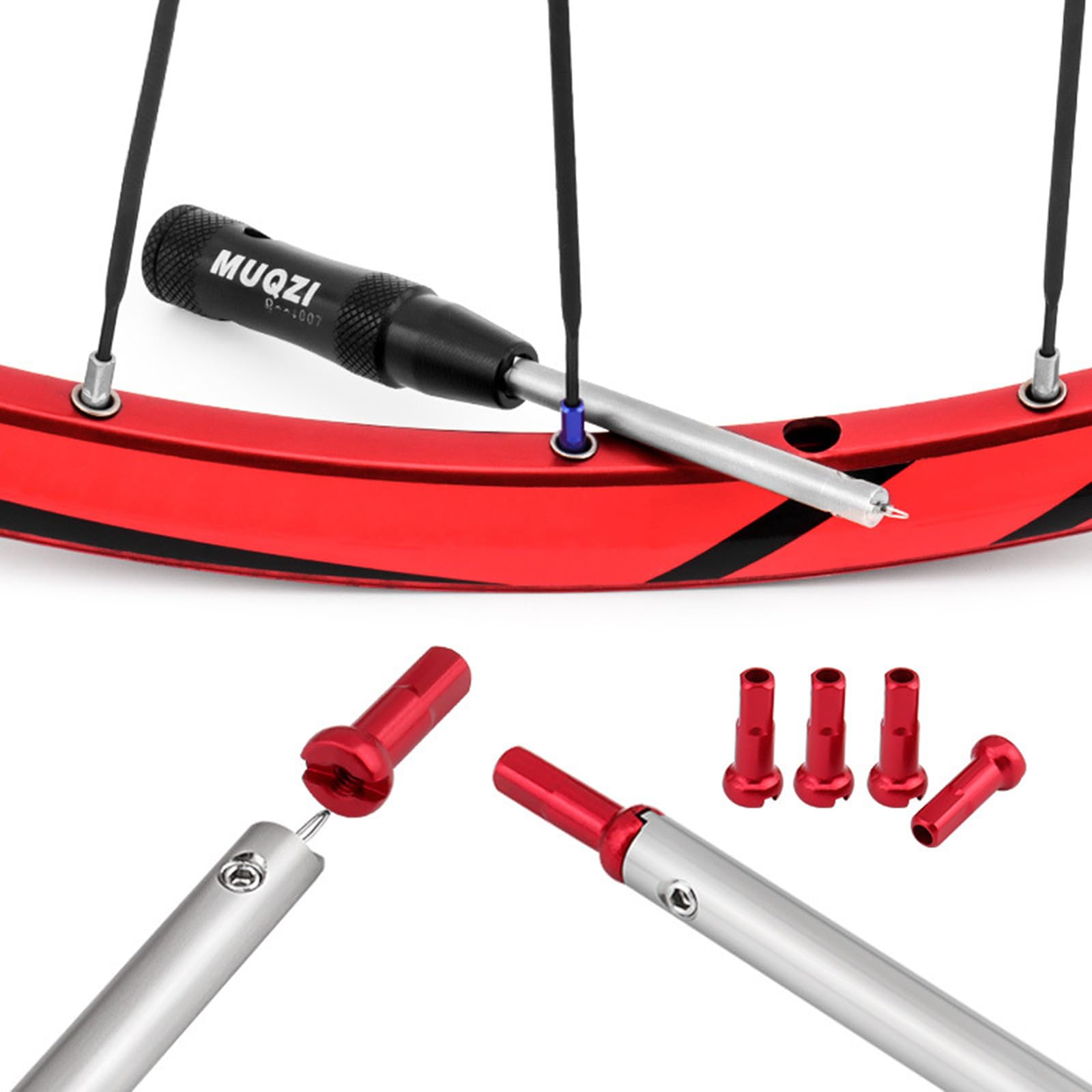 Muloo Bike Mountain & Road Folding Bikes Spoke Nipple Wrench Tool Kit - Professional Maintenance Set for Wheel Spoke Cap Installation & Repair (Red) - Perfect for Bicycle Tune-ups, DIY Repairs & On-the-Go Adjustments