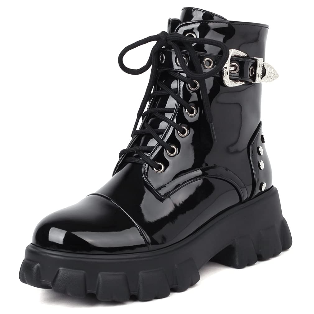 Furcross Women's Punk Goth Platform Ankle Boots - Black Zipper Combat Boots for Outdoor, Motorcycle & Fashion | Stylish & Edgy Footwear for Concerts, Parties & Everyday Wear