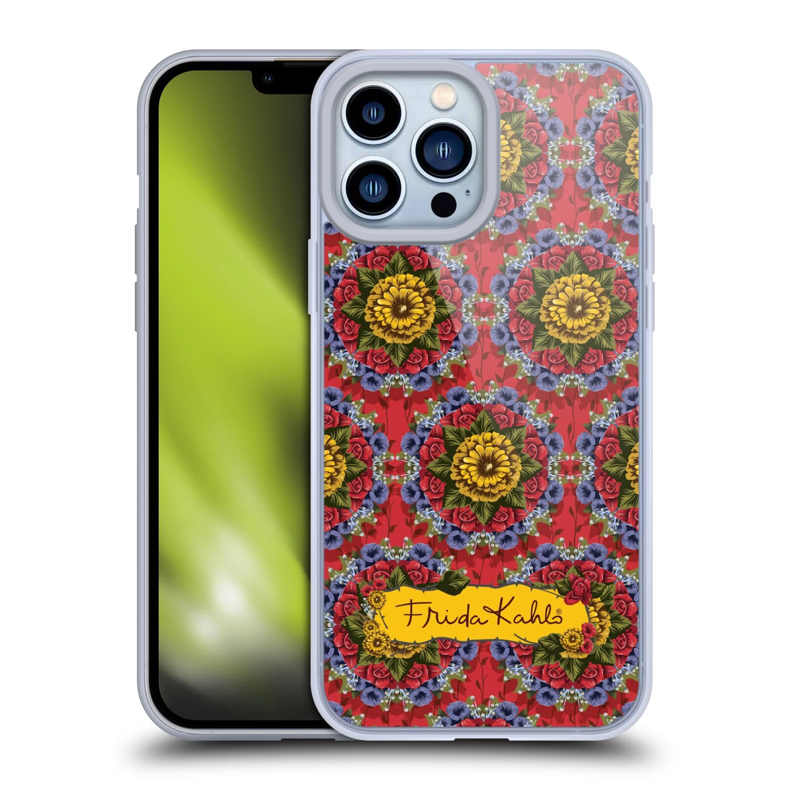 Frida Kahlo Mandala Red Florals Soft Gel Phone Case for Apple iPhone 13 Pro Max - Officially Licensed Artistic Protection - Perfect for Daily Use, Travel & Gift Giving
