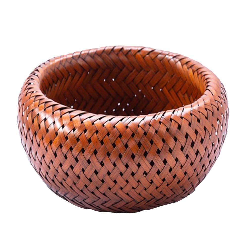 Yardwe Handwoven Bamboo Wicker Serving Bowl - Natural Brown Shallow Basket for Fruits, Bread, Snacks & Party Food Display - Perfect for Kitchen Counter, Dining Table & Entryway Decor (Size S)