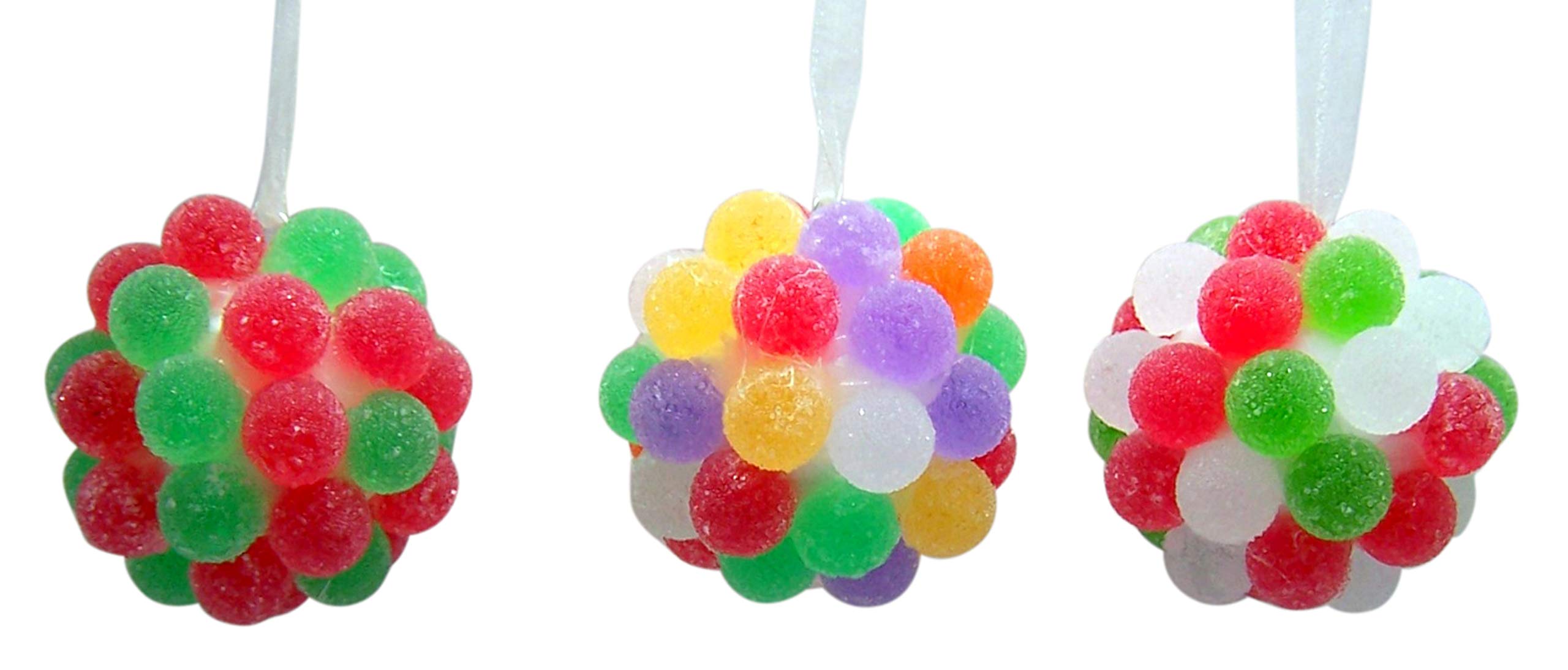 Christmas Gum Drop Candy Ball Ornaments - 2.3 Inch Holiday Decorations (Set of 3) - Perfect for Tree Decor, Gift Toppers & Festive Home Decor
