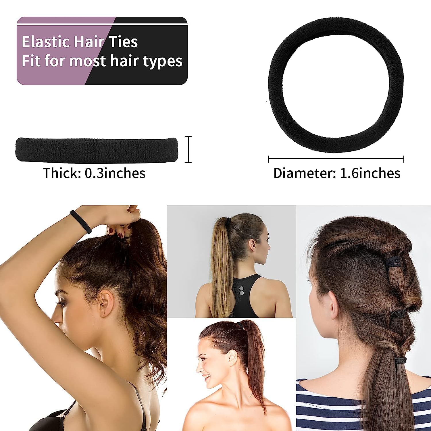 Starvis Thick Seamless Cotton Hair Ties - No Damage Hair Elastics for Women & Girls (30pcs, Black) | Soft Ponytail Holders for Workout, Yoga, Office & Everyday Use