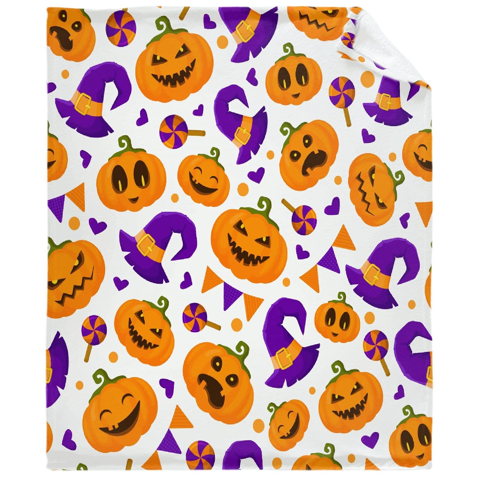 Darani Halloween Lantern Pumpkins Candy Corns Flannel Throw Blanket - Super Soft Cozy Warm Lightweight Blanket 90x120 Inches Extra Large for Bed, Couch & Family Use - Perfect for Fall Decor, Gift Giving & Cozy Nights