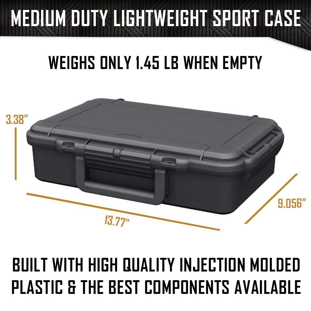 DORO Tactical Hard Gun Case with Custom Foam Insert - Waterproof Heavy Duty Pistol & Firearm Storage for 1 Pistol & 2 Magazines - 13.77 x 9.05 x 3.38 Inch Black - Perfect for Range, Travel & Secure Ammo Storage