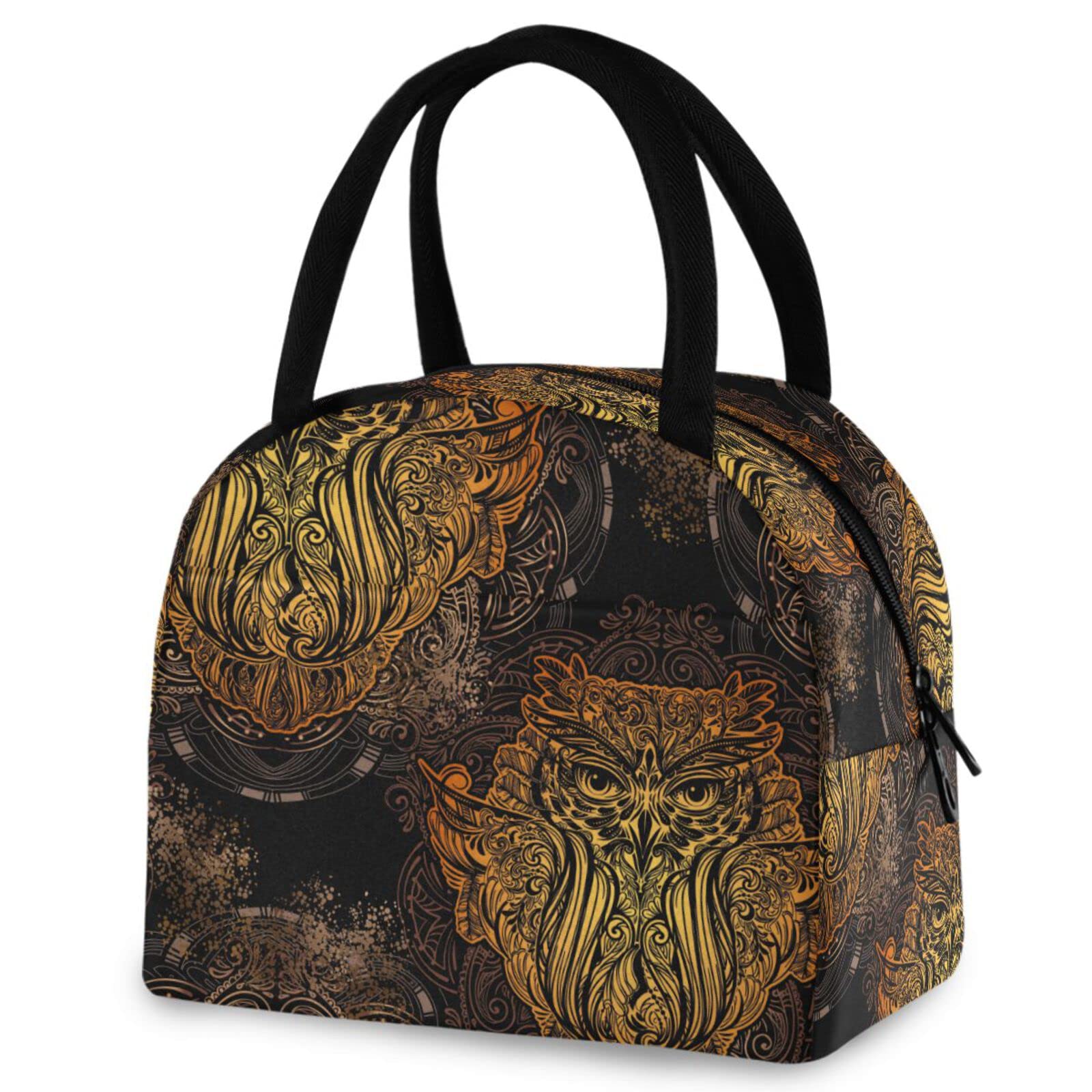 Vintage Boho Mandala Owl Insulated Lunch Bag - Ethnic Tribal Cooler Tote for Men, Women & Kids - Perfect for School, Work, Picnics & Outdoor Activities | Reusable Eco-Friendly Lunch Box