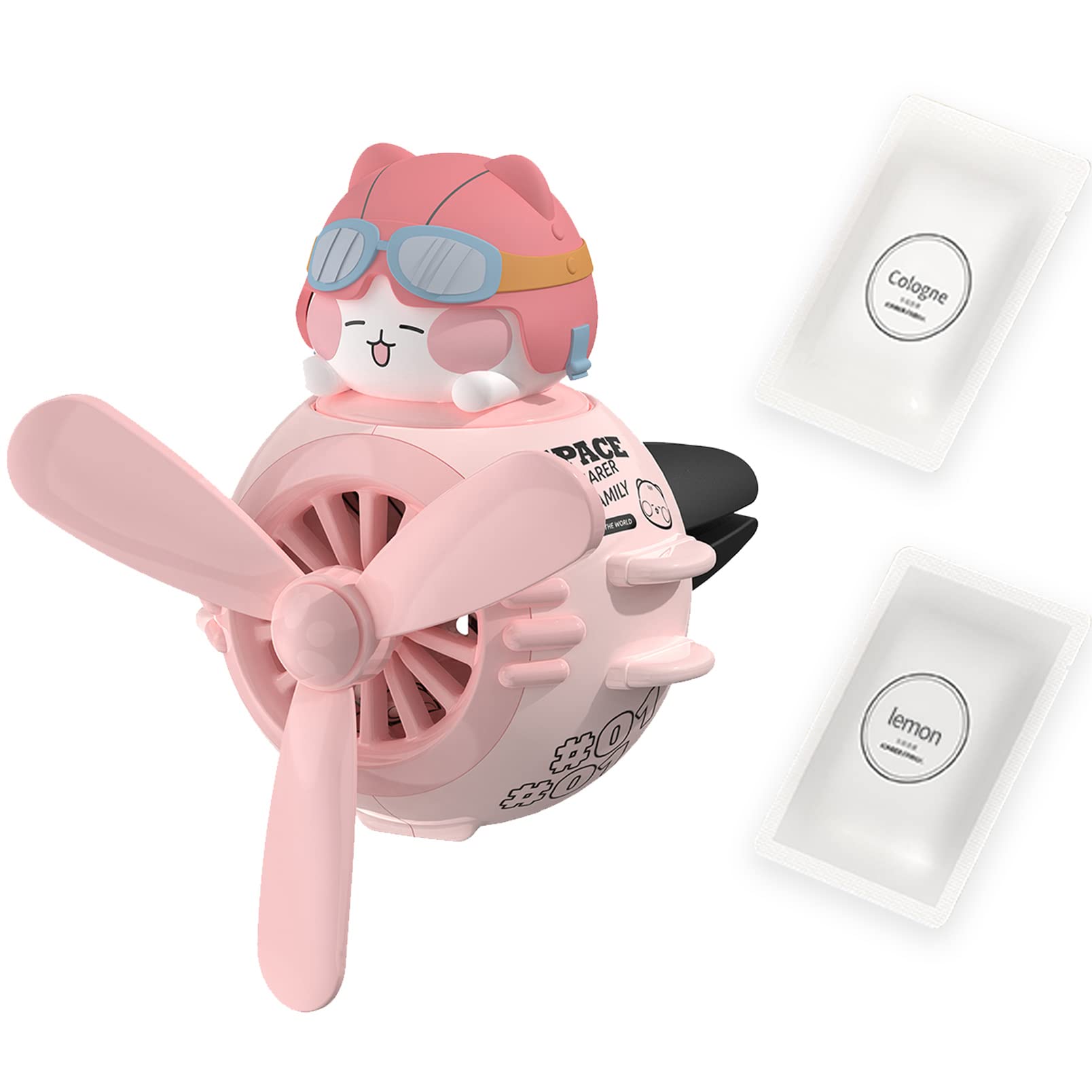 Cute Pilot Cat Car Air Freshener with Rotating Propeller - Funny Cartoon Automotive Air Vent Fan & Creative Car Perfume Diffuser - Perfect for Car, Office, and Home Decor