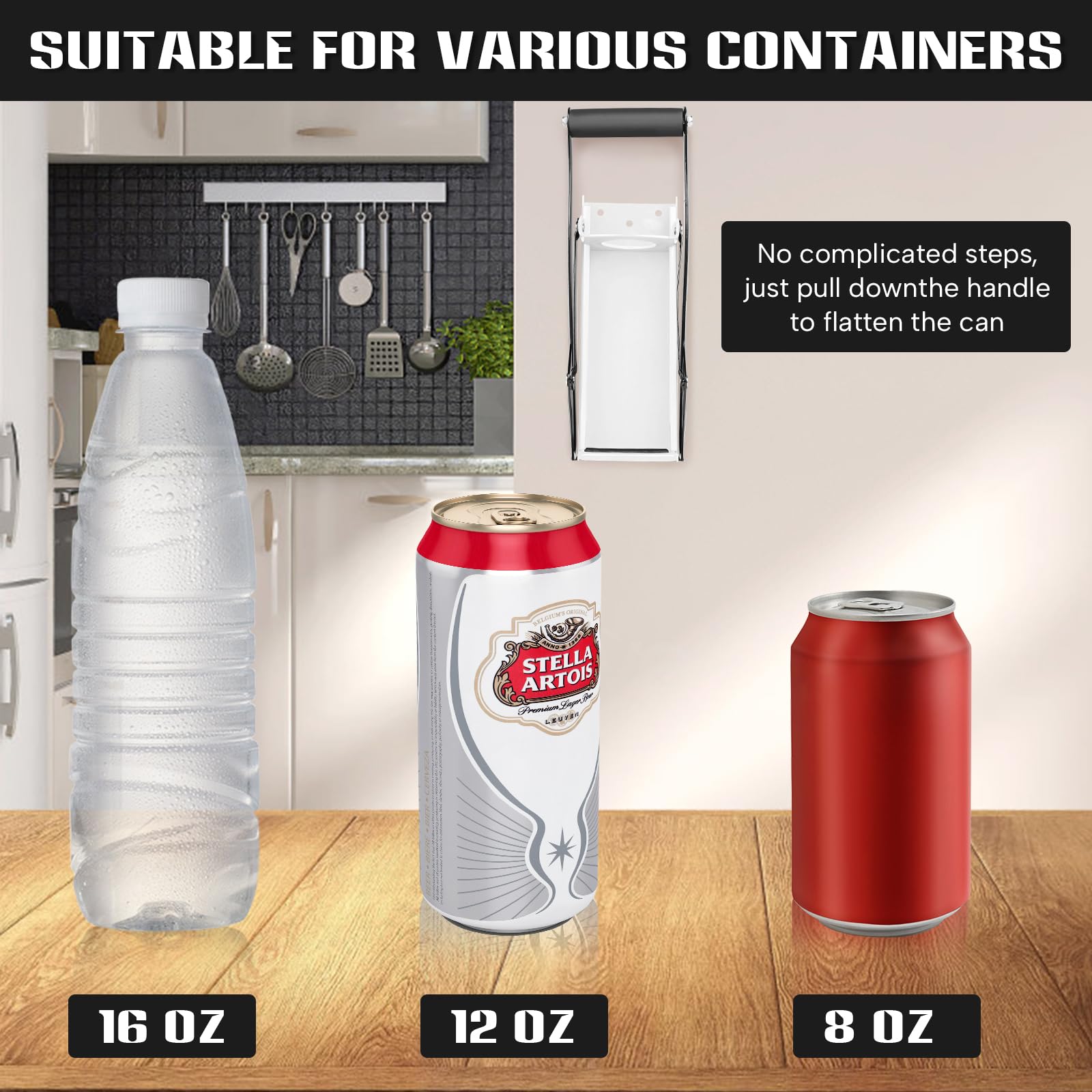 16 oz Heavy Duty Metal Aluminum Can Crusher - Wall Mounted Smasher for Recycling Soda, Beer, Seltzer Cans & Bottles | Eco-Friendly Home Gadget (White) | Perfect for Kitchen, Garage & Recycling Stations