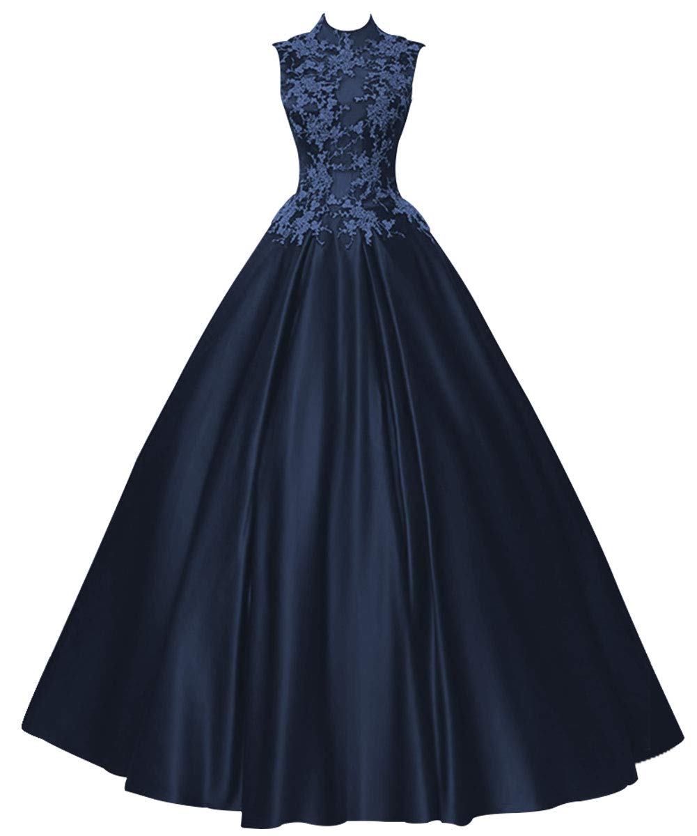Elegant Long Prom Dress for Quinceanera | Princess Evening Gown | Halter Sleeveless Satin Formal Gown for Homecoming, Wedding & Special Occasions