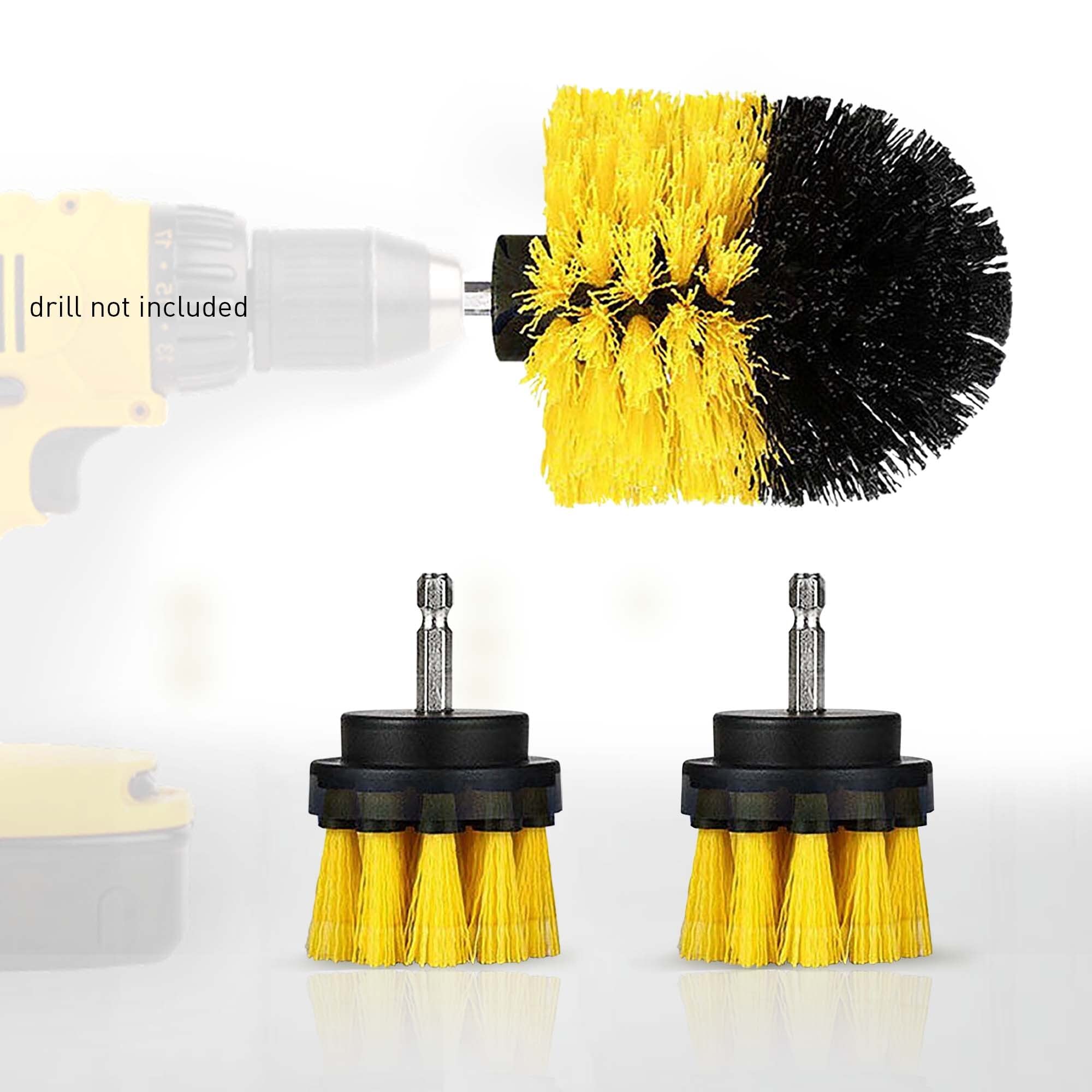 The Crown Choice 3-Piece Drill Brush Set - Heavy Duty Scrub Brush Attachments for Deep Cleaning Sinks, Tiles, Carpets, Grills, Car Wheels, Windows & Floors - Perfect for Home, Kitchen, Bathroom & Auto Detailing (Drill Not Included)