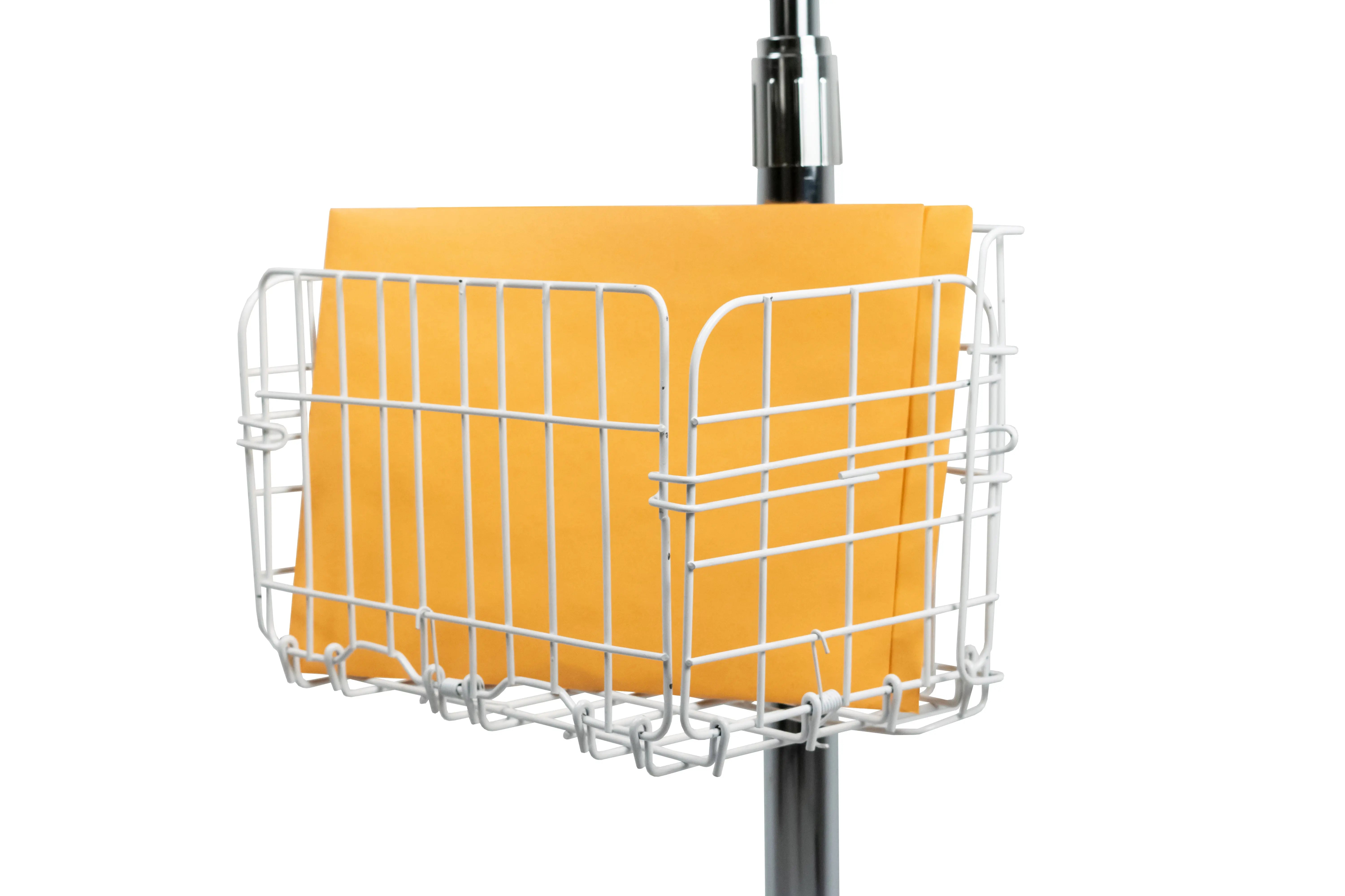 Heavy Duty Adjustable Gooseneck Floor Stand with VESA Mount Plate & Storage Basket - Perfect for Monitors, TVs, and Digital Signage in Home Office or Commercial Spaces