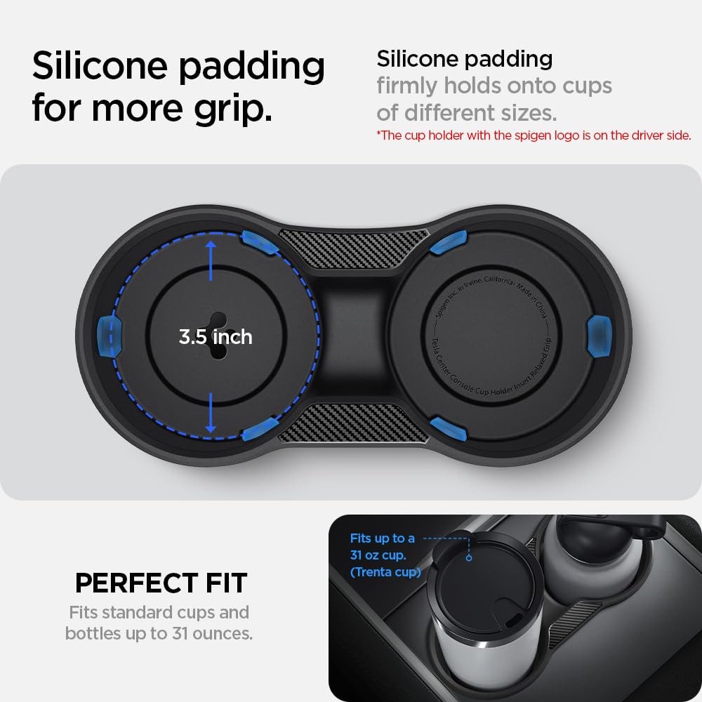 Spigen Cup Holder Insert for Tesla Model 3 & Y (2023-2025) - Relaxed Grip Design, Fits Trenta Size Cups - Perfect for Coffee, Smoothies & Road Trips [Not Compatible with 2025 Model 3 Refresh & New 2025 Model Y]