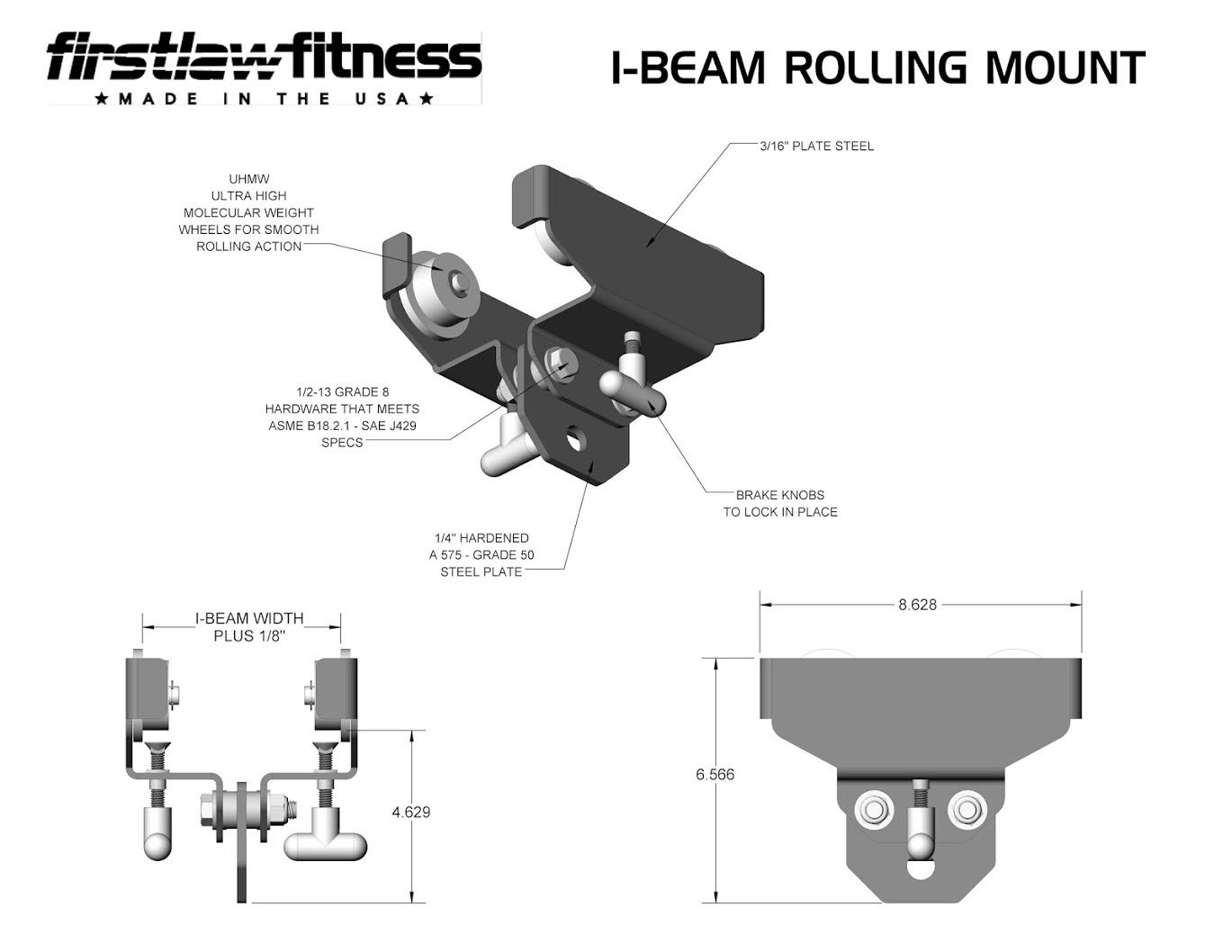Heavy Duty I-Beam Rolling Punching Bag Mount - Adjustable 7.25