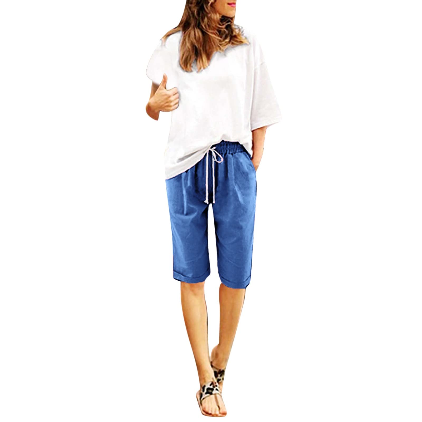 Women's Gym Shorts - Elastic Waist Bermuda with Pockets | Workout & Casual Wear