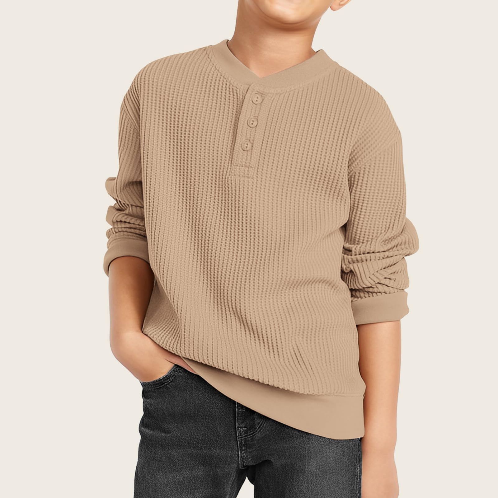 BOUTIKOME Toddler Boys Waffle Sweatshirt - Button Front Pullover Long Sleeve Top for Baby Boys | Soft & Cozy Fall Winter Kids Clothes | Perfect for Playdates, School & Family Outings