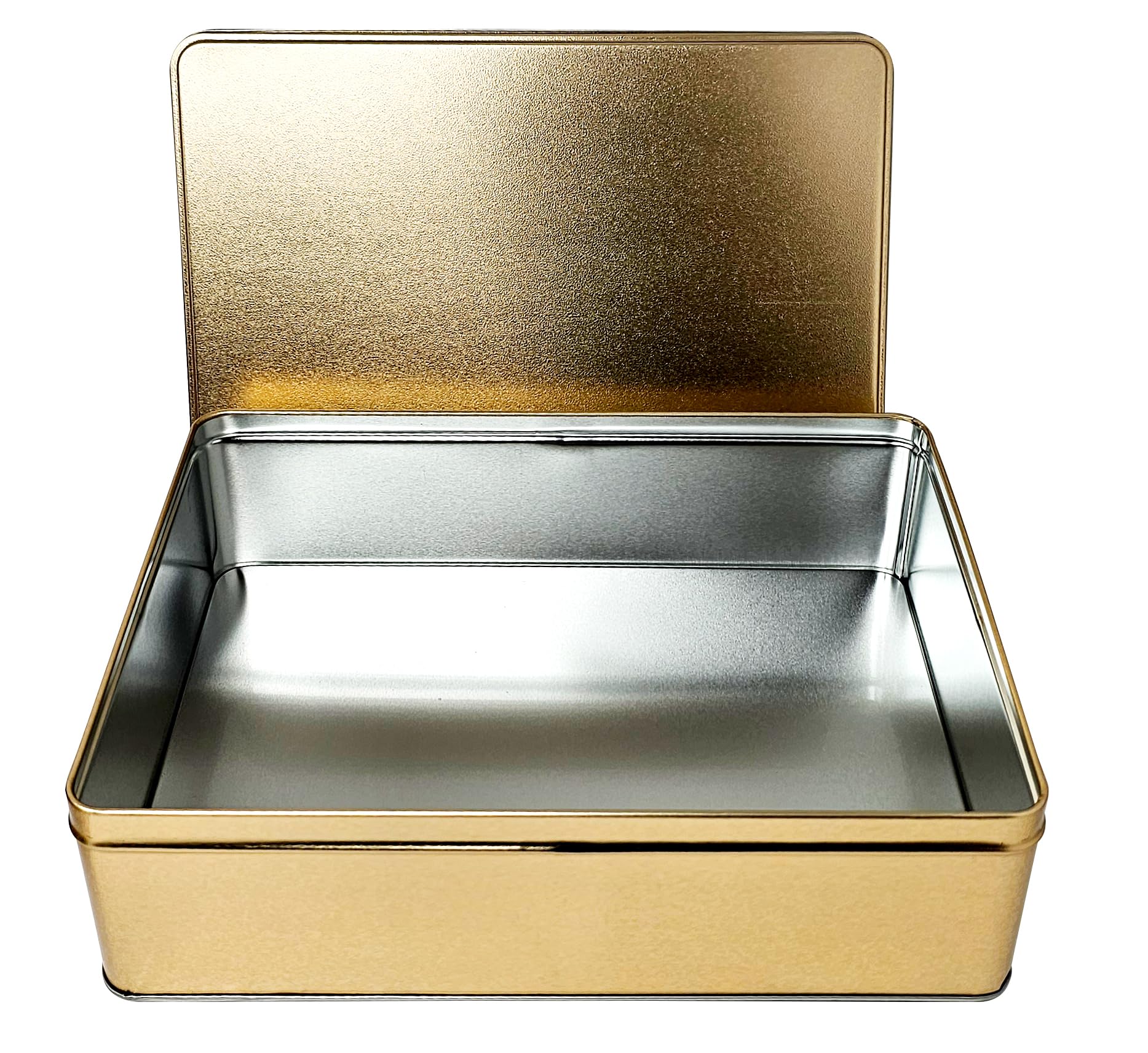 Premium Gold Cookie Tins with Lid - 10.5 x 8 x 3.25 Inch Airtight Storage Container for Cookies, Candy, Cakes, Snacks & Nuts - Perfect for Holiday Gifts, Party Favors and Kitchen Organization