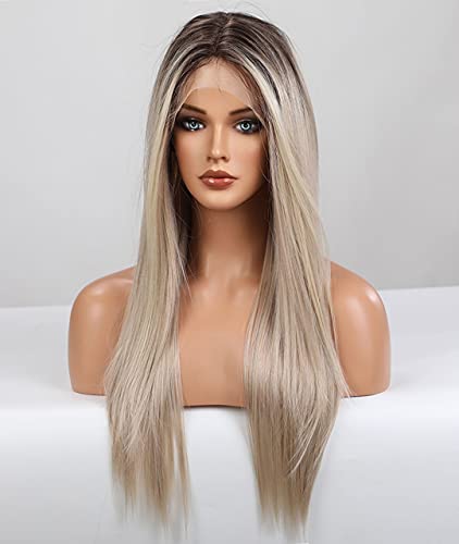 Platinum Blonde Ombre Lace Front Wig - Natural Looking Human Hair Wig for Women | Perfect for Cosplay, Parties & Daily Wear