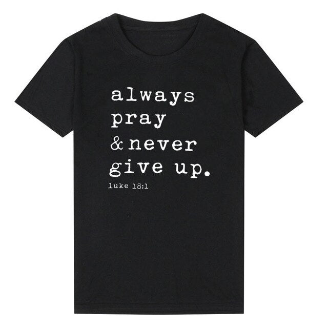 black tee white text