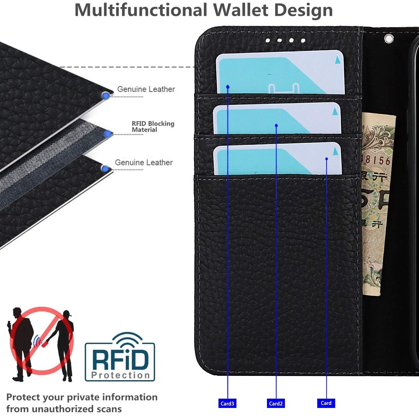 Premium Genuine Leather Wallet Case for iPhone 13 Pro (6.1