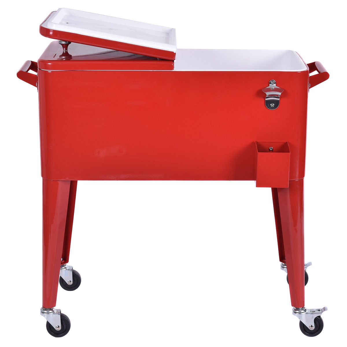 80 Quart Red Outdoor Patio Cooler Cart - Portable Ice Chest for Beer, Beverages & Party Drinks - Perfect for BBQs, Camping & Tailgating