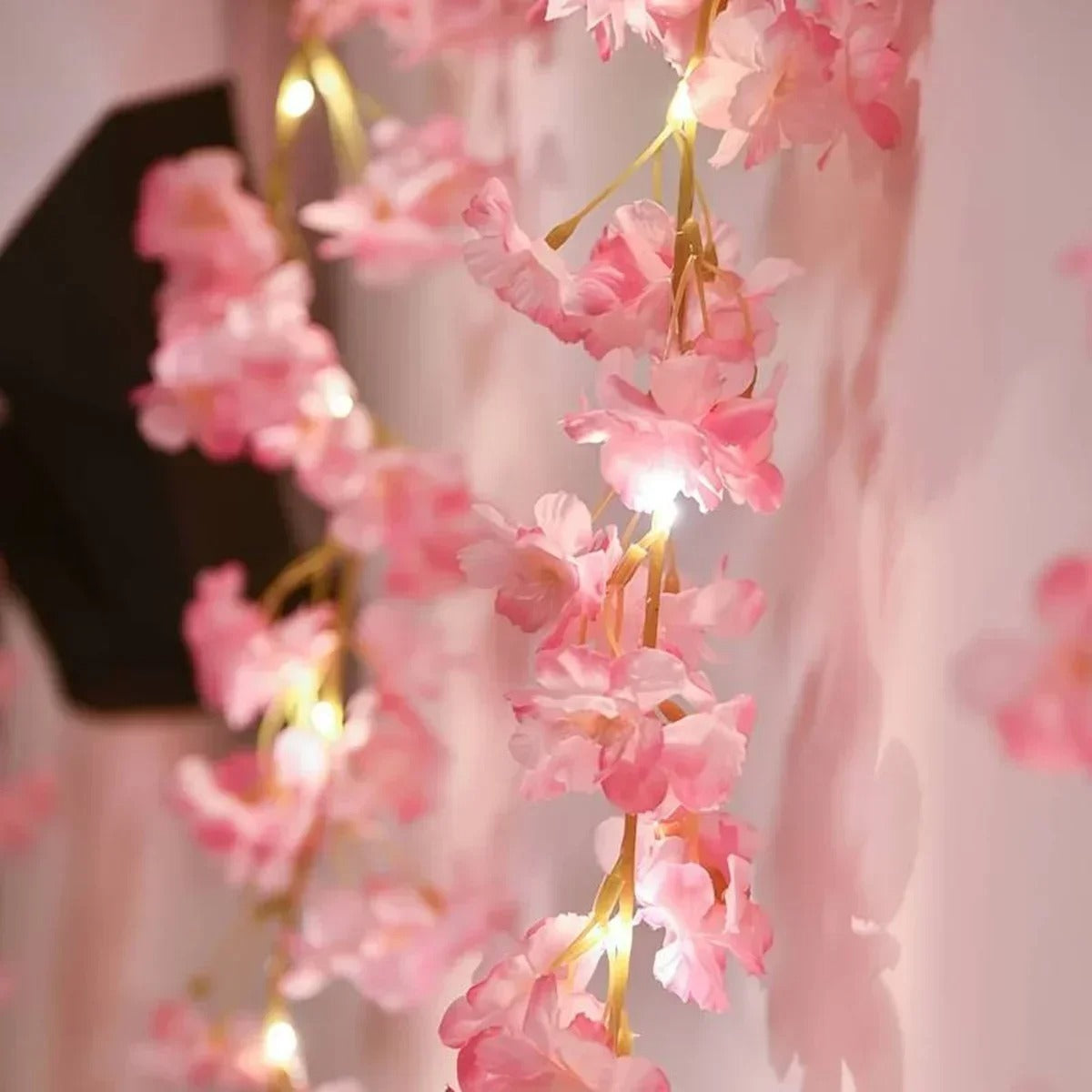 Cherry Blossom Flower Garland String Lights - 10ft Pink Floral Fairy Lights for Bedroom, Wedding, Party Decor - Romantic Ambiance Lighting for Indoor & Outdoor Use