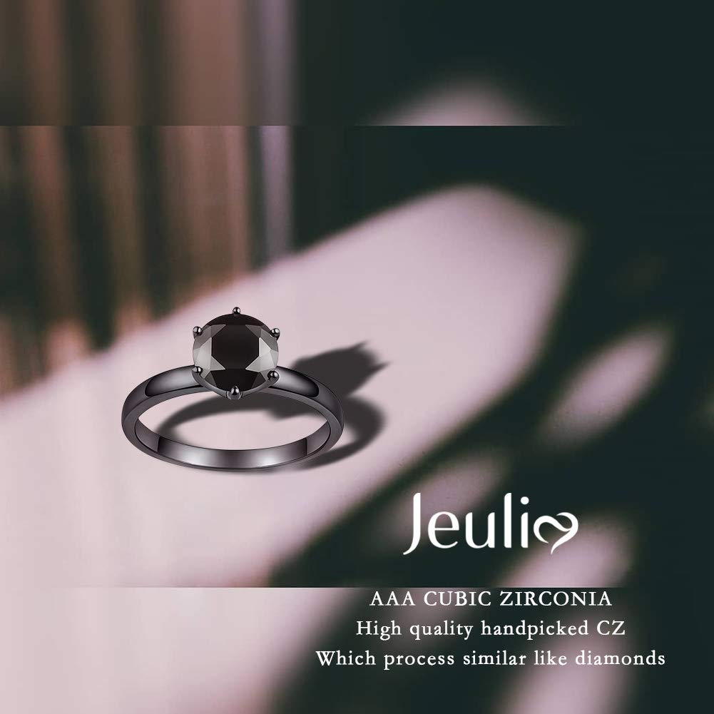 Jeulia 925 Sterling Silver Black Diamond Solitaire Ring for Women & Men - Round Cut Engagement Wedding Band - Perfect for Proposals, Anniversaries, and Special Occasions