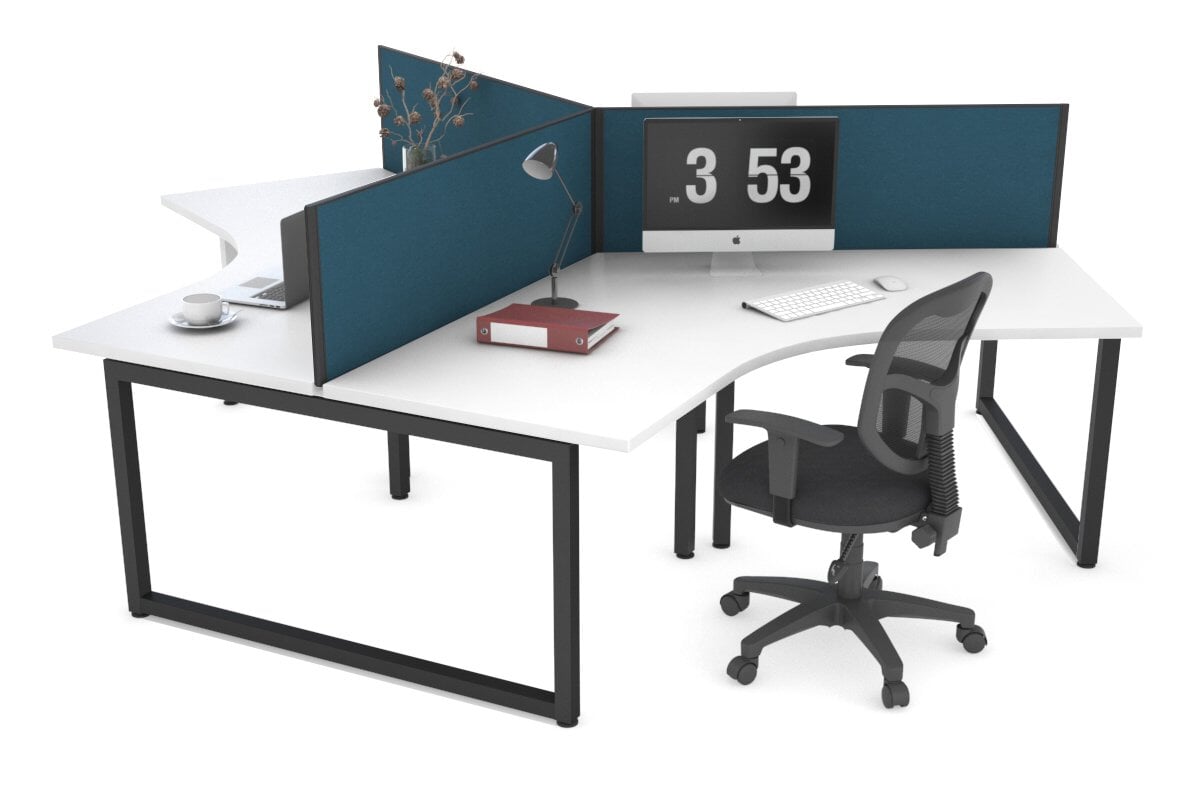 Quadro Loop Legs 3-Person 120 Degree Office Workstation - Modular Desk for Collaborative Workspaces & Team Projects