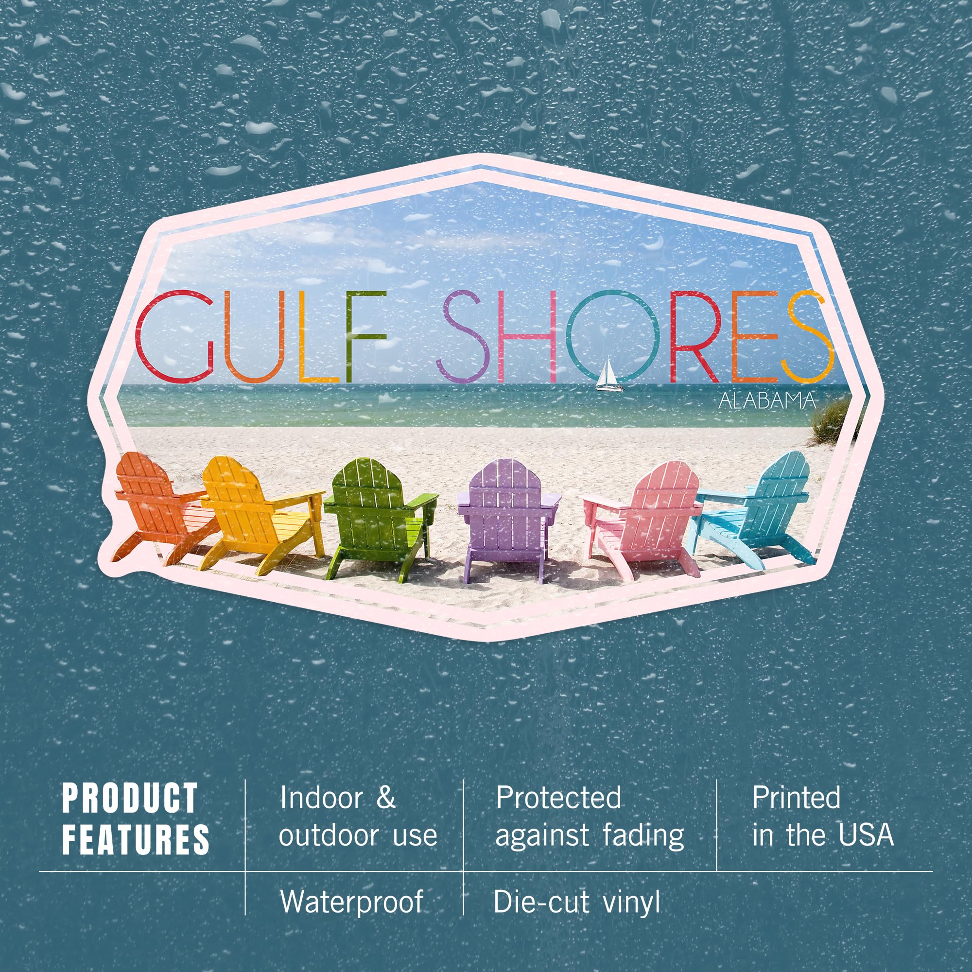 Waterproof Die Cut Vinyl Stickers - Gulf Shores Alabama Beach Chairs Design (1-3 inches) - Durable Decals for Cars, Water Bottles, Laptops & Coolers - Perfect for Travel Accessories, Vacation Souvenirs & DIY Crafts