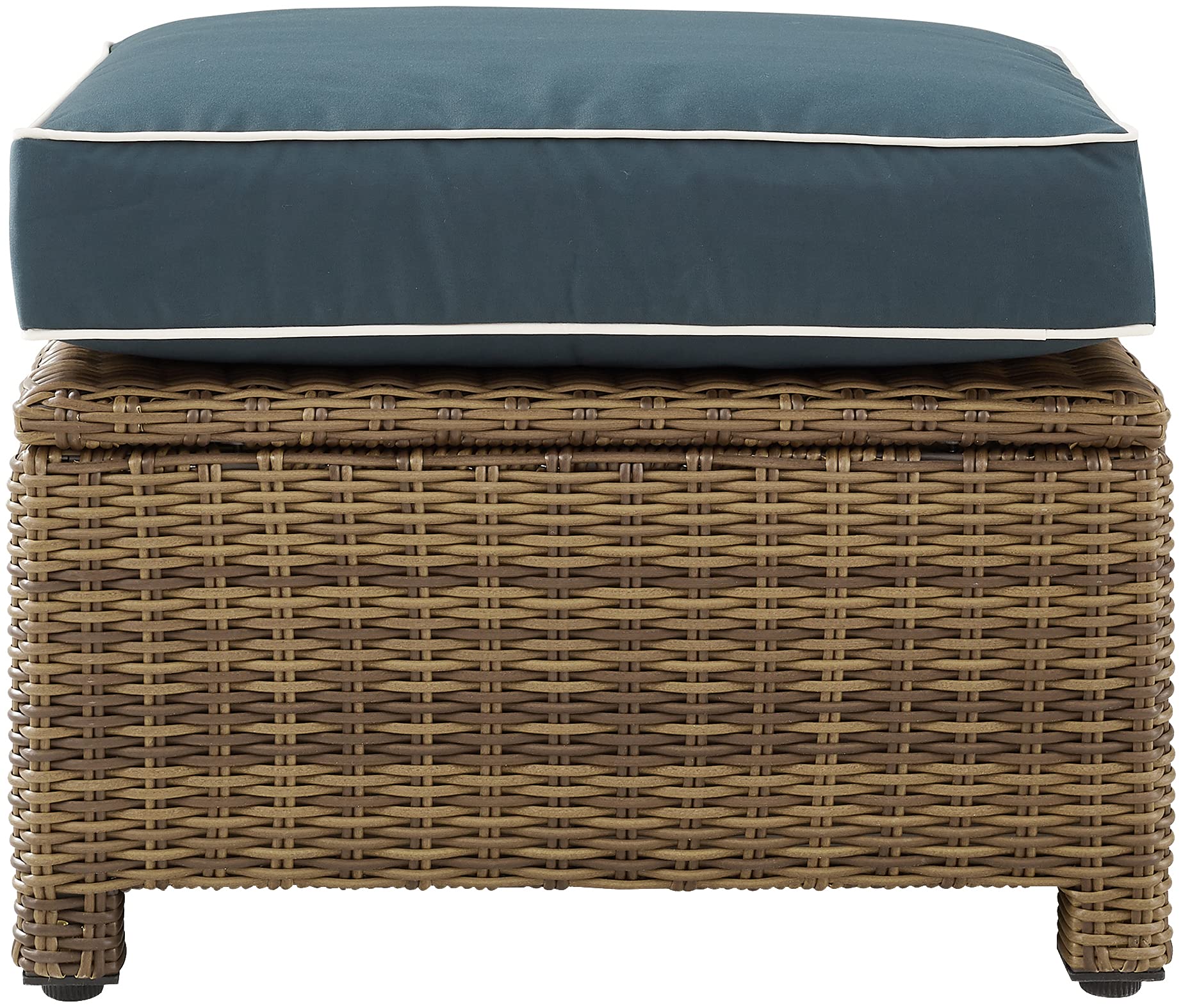 Crosley Bradenton Wicker Outdoor Ottoman Foot Rest - Brown with Navy Cushions - Perfect for Patio, Deck, Porch & Garden Relaxation