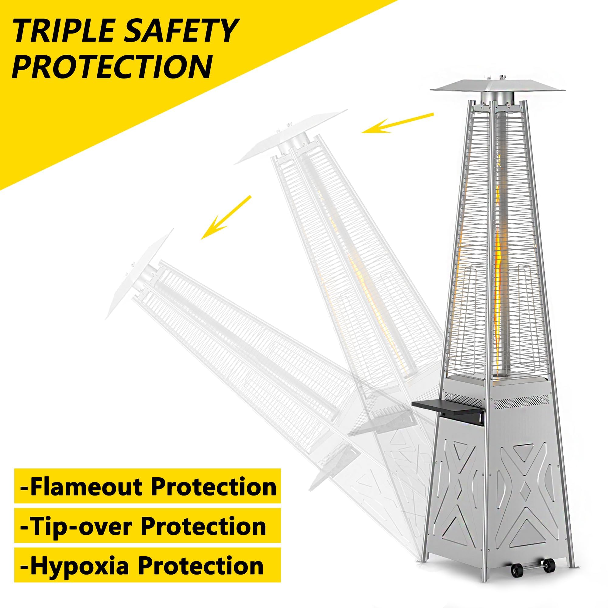 42,000 BTU Pyramid Patio Heater with Quartz Glass Tube - Propane Outdoor Heater with Wheels & Cover - Triple Protection System - Ideal for Backyard, Patio, Restaurant & Home Use - Perfect for Outdoor Dining, Garden Parties & Cold Weather Gatherings