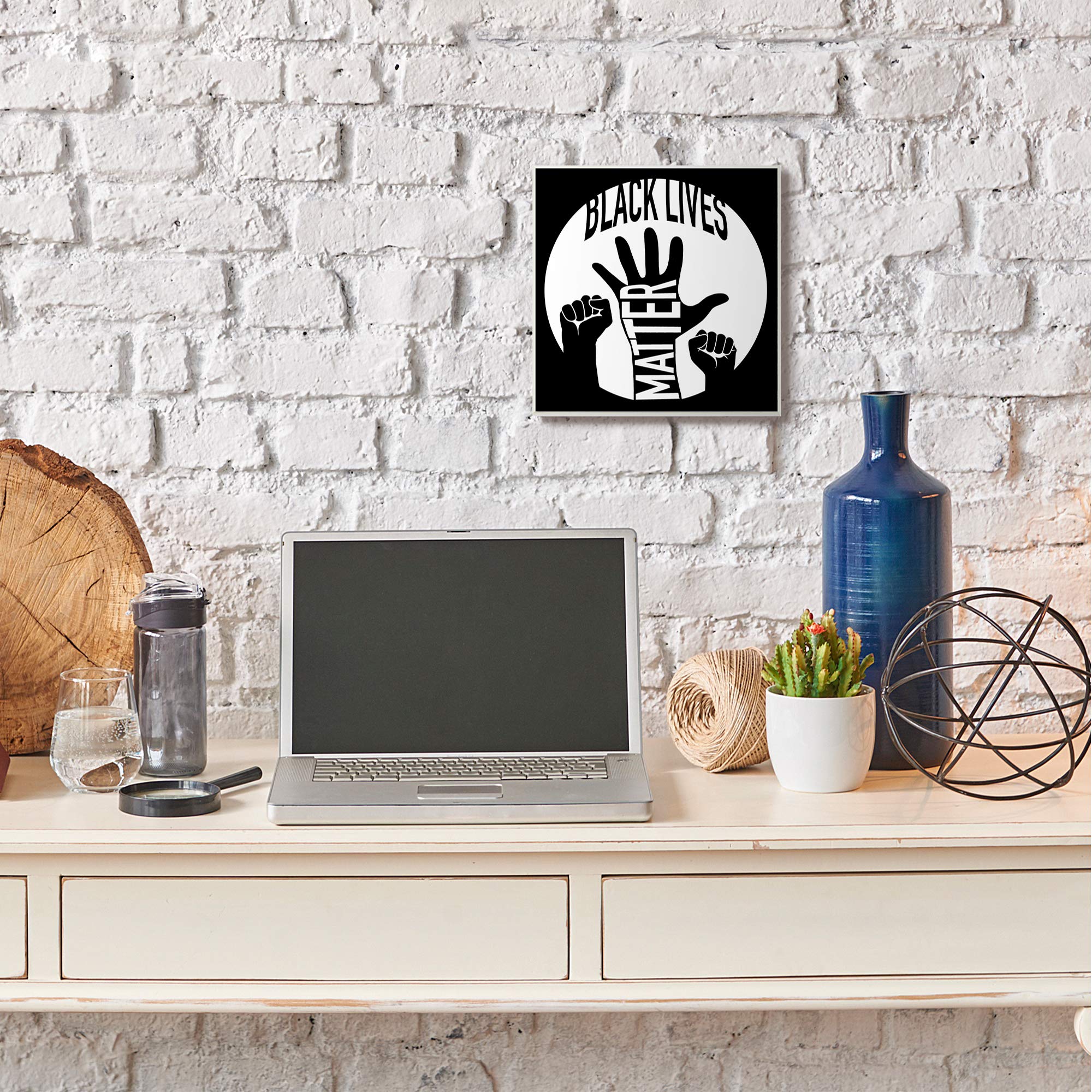 Stupell Industries Black Lives Matter Wall Art - United Raised Hands Design by Marcus Prime - 12x12 Inch Wood Plaque - Inspirational Home & Office Decor for Social Justice Awareness