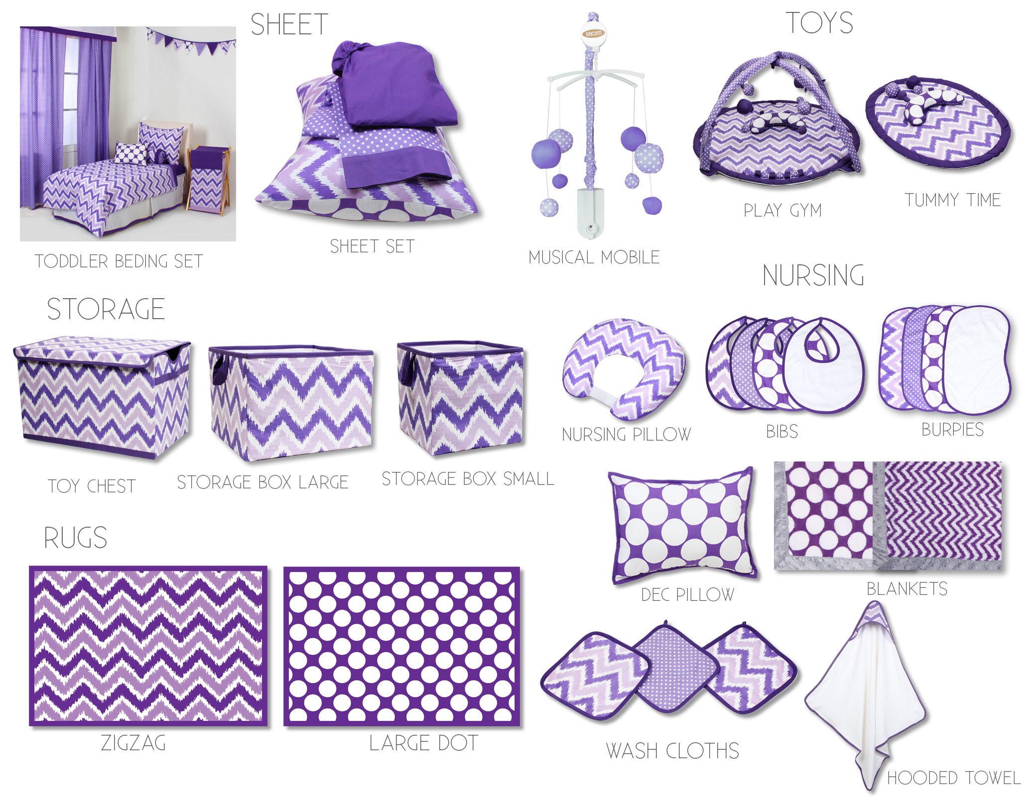 Bacati Mix N Match Ikat Zigzag Chevron Nursery Storage Organizer - Changing Table Storage Runner, Purple - Perfect for Baby Room Decor & Diaper Changing Essentials
