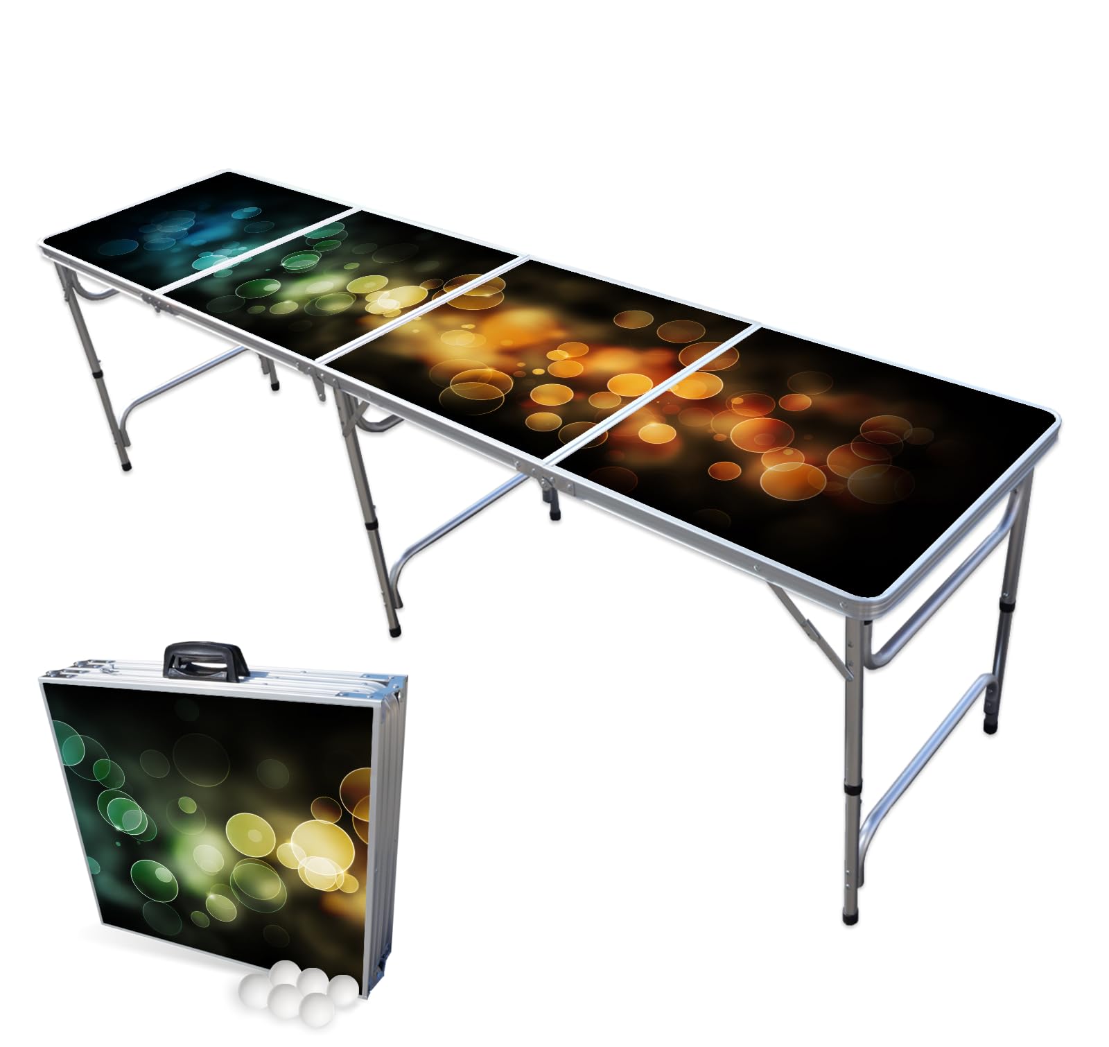 PartyPongTables.com 8-Foot LED Beer Pong Table with Built-in Cup Holders | Portable Folding Design for College Parties, Tailgates & Backyard Games