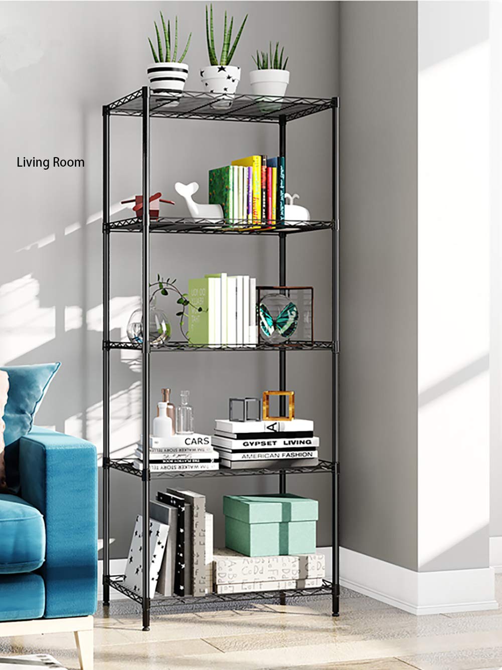 5-Shelf Steel Kitchen Organizer Rack - Heavy Duty Storage Shelving Unit for Pantry, Spice, Dishes & Cookware | Space Saving Wire Shelf for Kitchen, Bathroom & Garage Organization