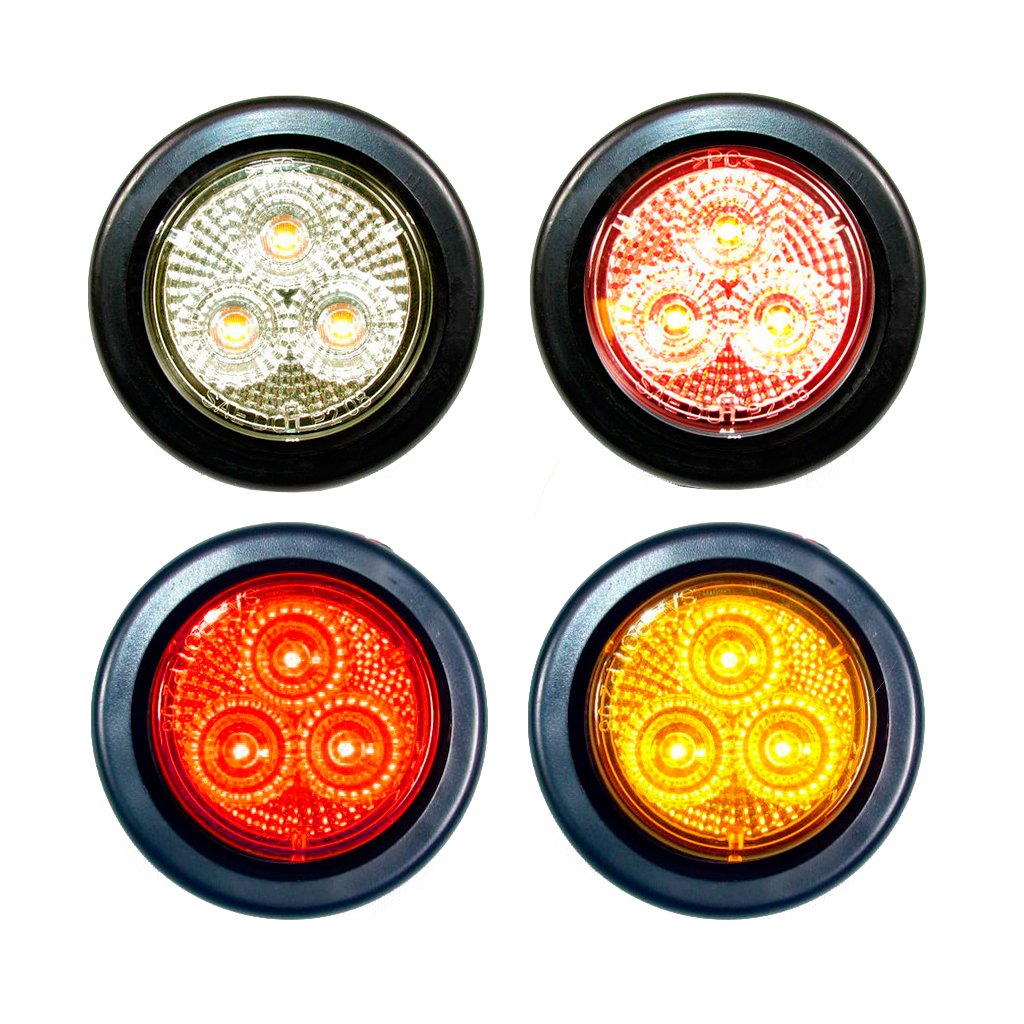 Fortpro 2 Round Clearance/Marker LED Lights with 3 LEDs - Durable Waterproof Truck Trailer Lights for Off-Road Vehicles, Boats & Emergency Signaling