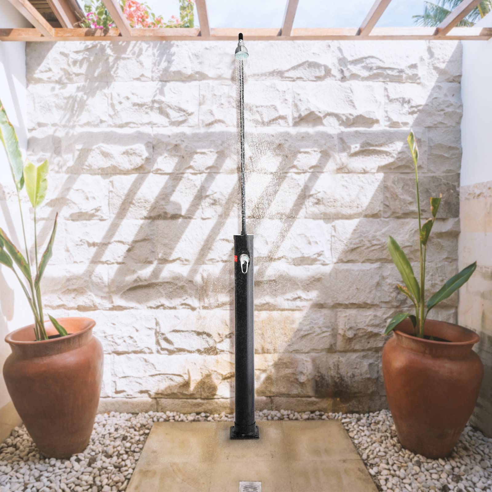 VINGLI 7FT Solar Heated Outdoor Shower - Portable Pool Solar Shower Kit with Adjustable Shower Head for Backyard, Beach, Camping & RV Use - Perfect for Swimming Pools, Spas & Outdoor Adventures - Black
