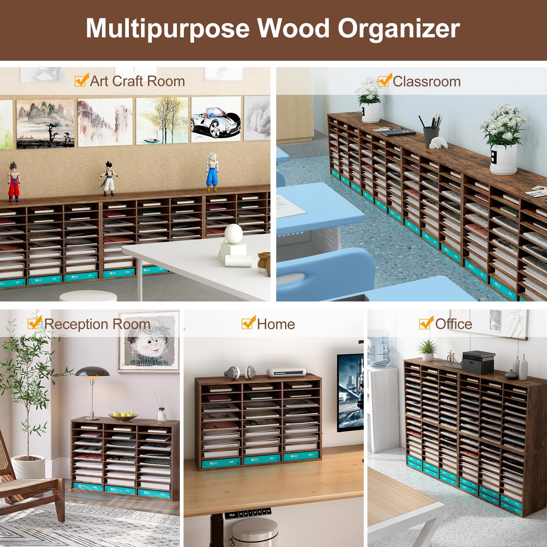 TQVAI 27-Slot Wooden Mail Sorter Organizer - Classroom & Home Office Desktop File Organizer with Antique Finish | Perfect for Letters, Bills, Documents, and Paper Storage in Schools, Offices, and Workspaces