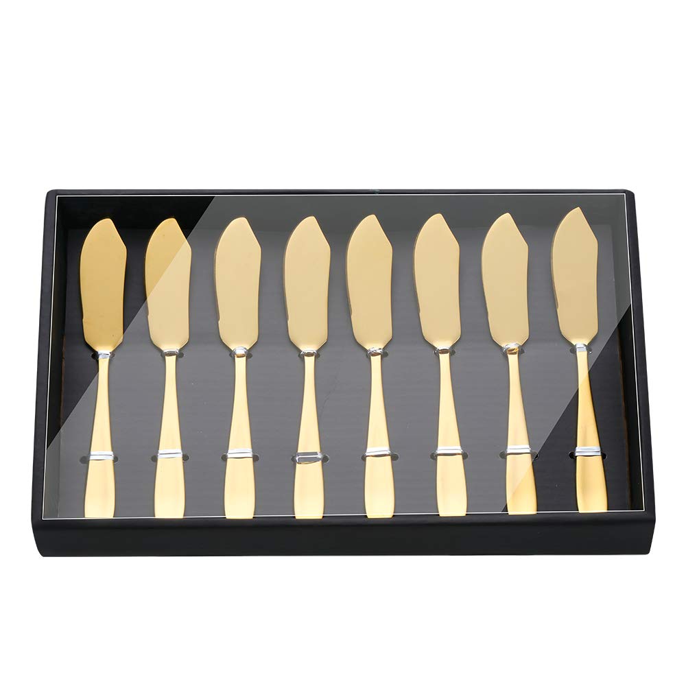 Premium 18/10 Stainless Steel Butter Knives Set of 8 - 6.1 Inch Gold Cheese Spreaders with Elegant Black Gift Box, Dishwasher Safe - Perfect for Dinner Parties, Cheese Boards & Gourmet Gifts