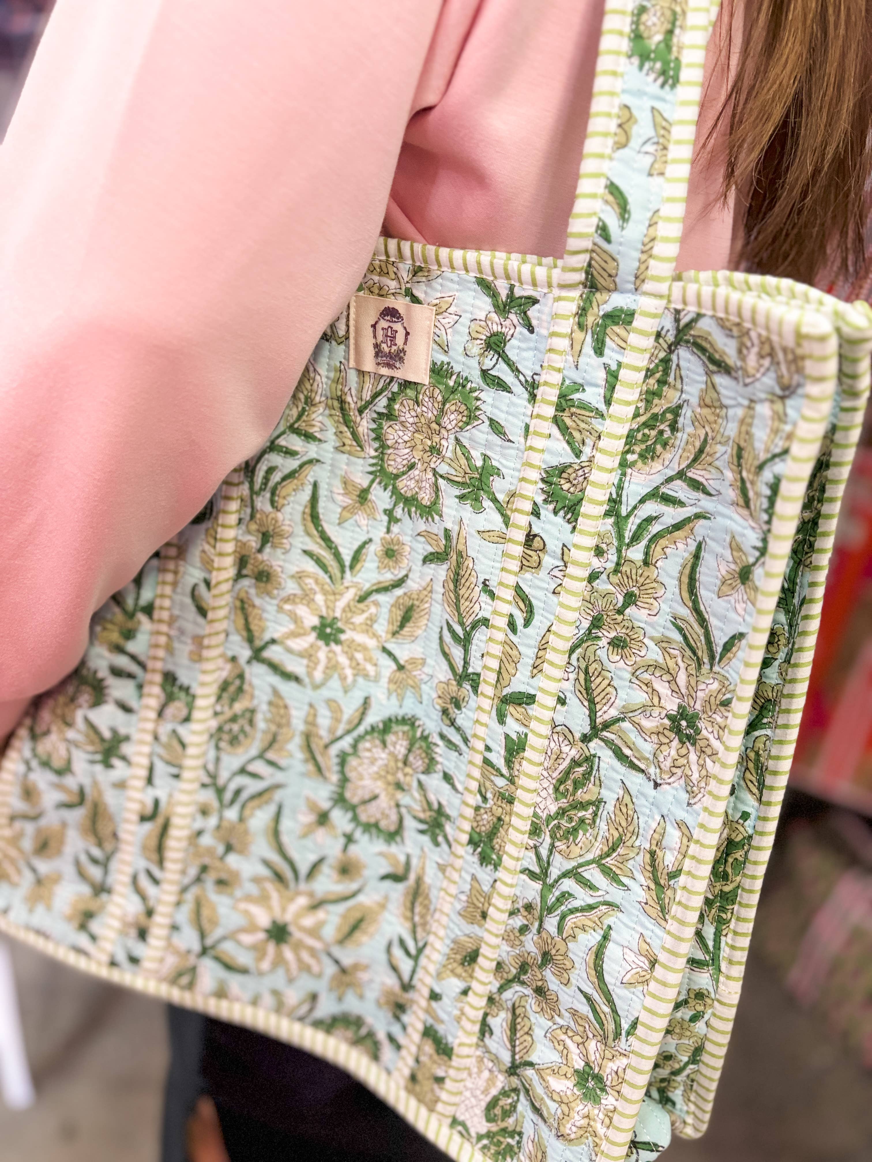 Georgia Vine Quilted Tote Bag - Stylish & Durable Cotton Shoulder Bag for Women | Perfect for Work, Travel & Shopping