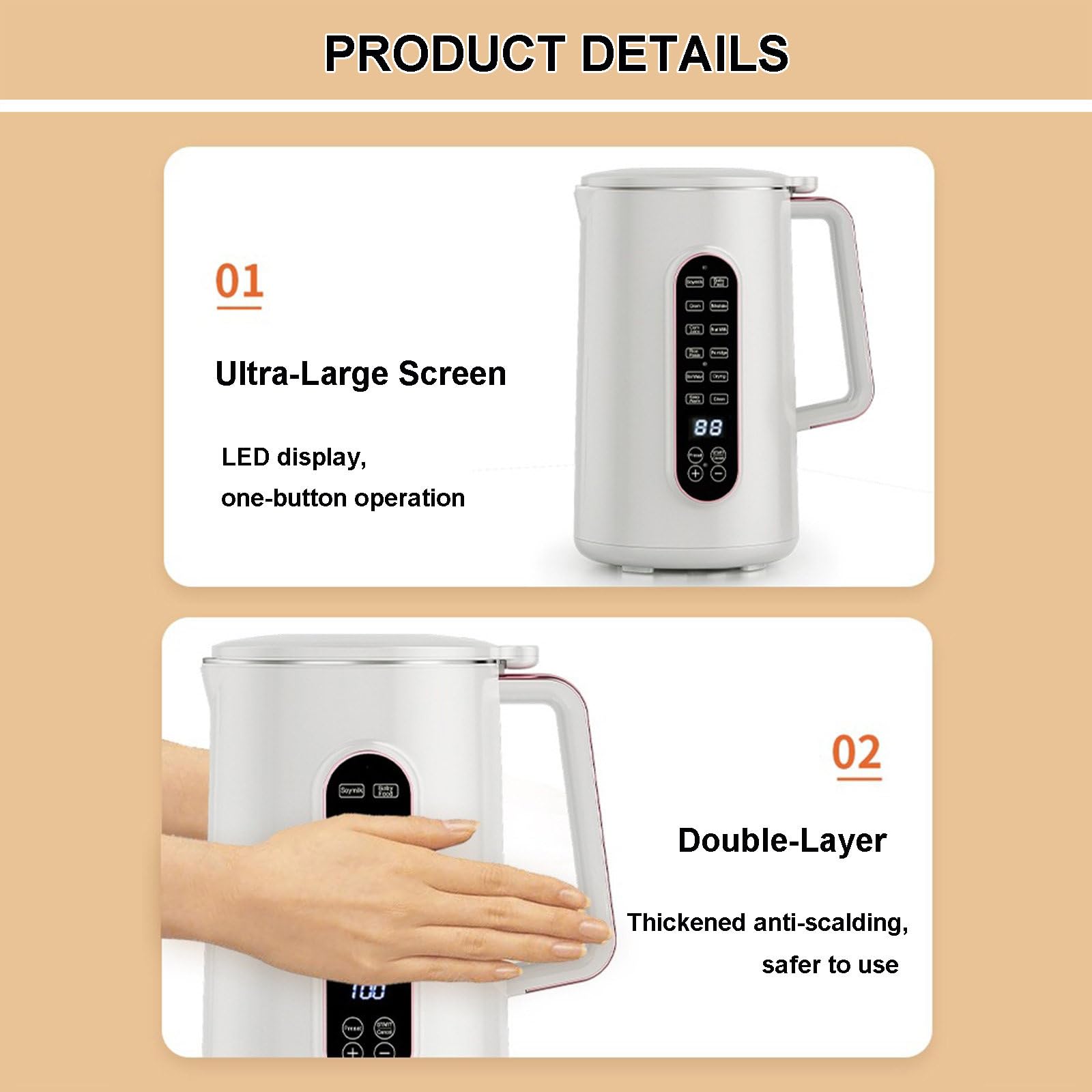**Automatic Nut Milk Maker 32000 RPM - Stainless Steel Almond, Soy Milk Machine - Low Noise Wall Crushing for Home Use - Perfect for Afternoon Tea, Rice Paste, Porridge (Includes 2 Cups) - Healthy & Quick Homemade Nut Milk**