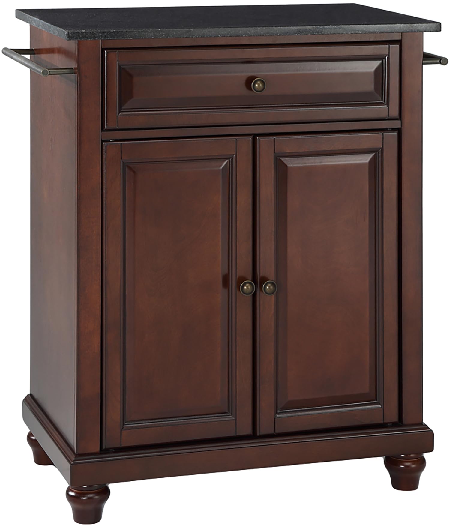 Crosley Cambridge Granite Top Portable Kitchen Island Cart with Wheels - Microwave Stand, Storage Cabinet, Mahogany Finish for Small Spaces - Perfect for Apartments, Dorms & Compact Kitchens