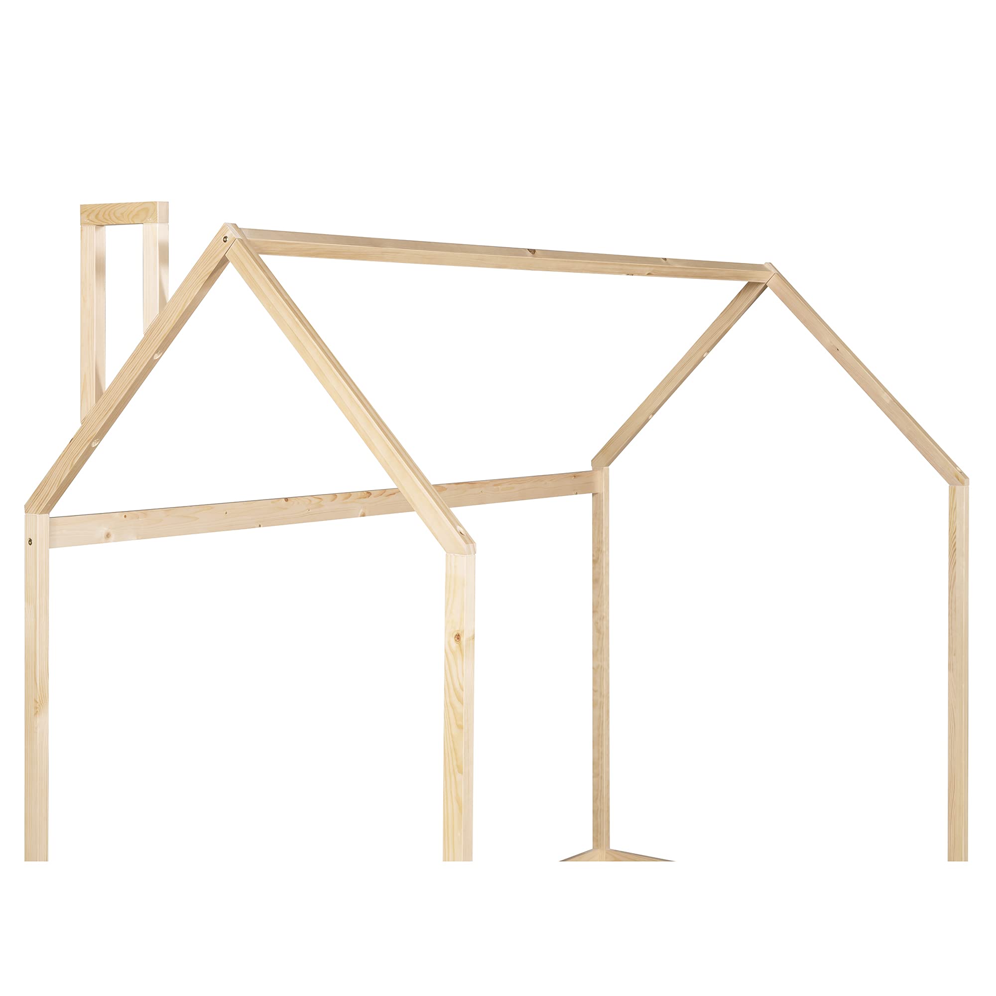 Wooden Twin House Bed Frame with Roof for Toddlers, Kids, Boys & Girls - Natural Wood Floor Bed & Tent Bed (Box Spring Needed) - Perfect for Bedrooms, Playrooms & Montessori Spaces