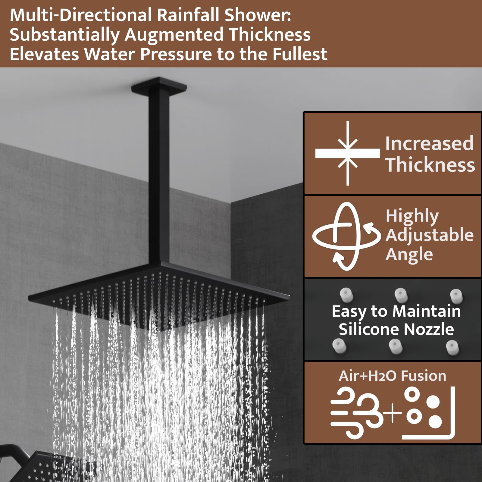 Premium Matte Black Thermostatic Shower System - Push Button Diverter, 2-in-1 Handheld Shower & 12